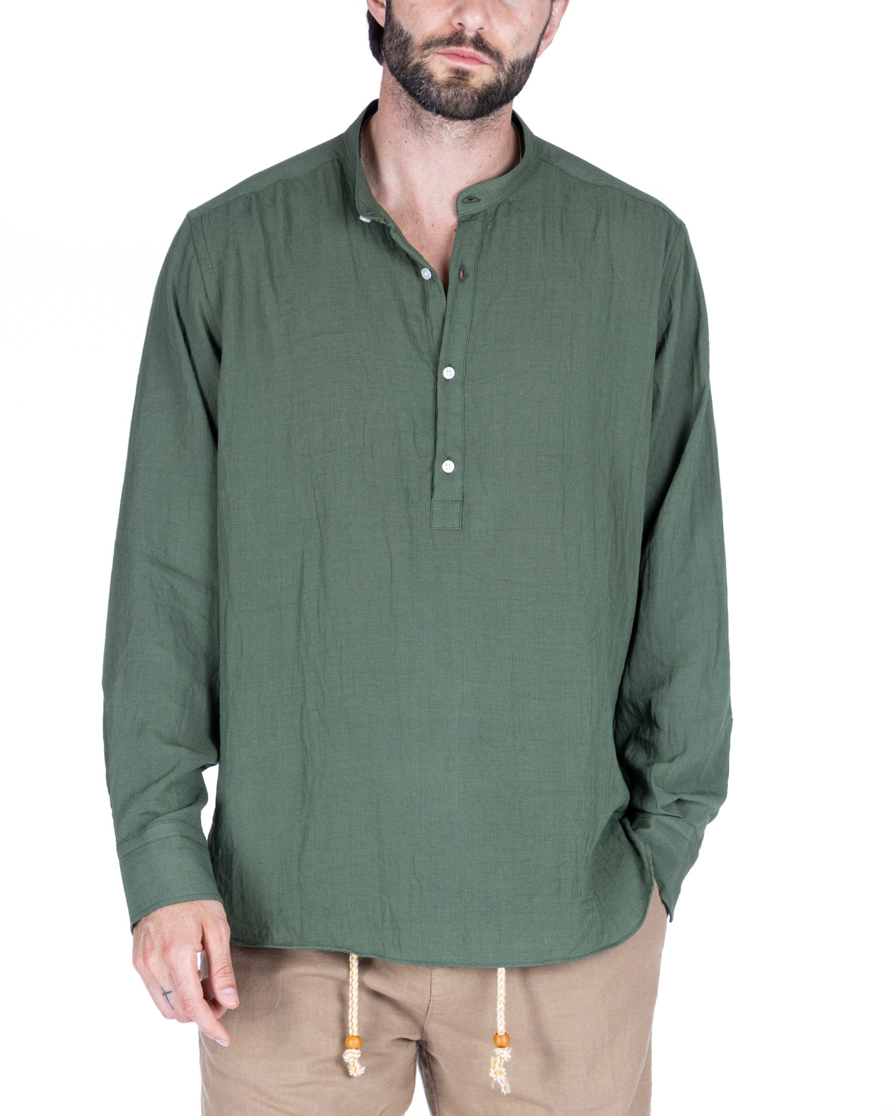 SERAFINO - CHEMISE CINQ BOUTONS EN LIN VERT