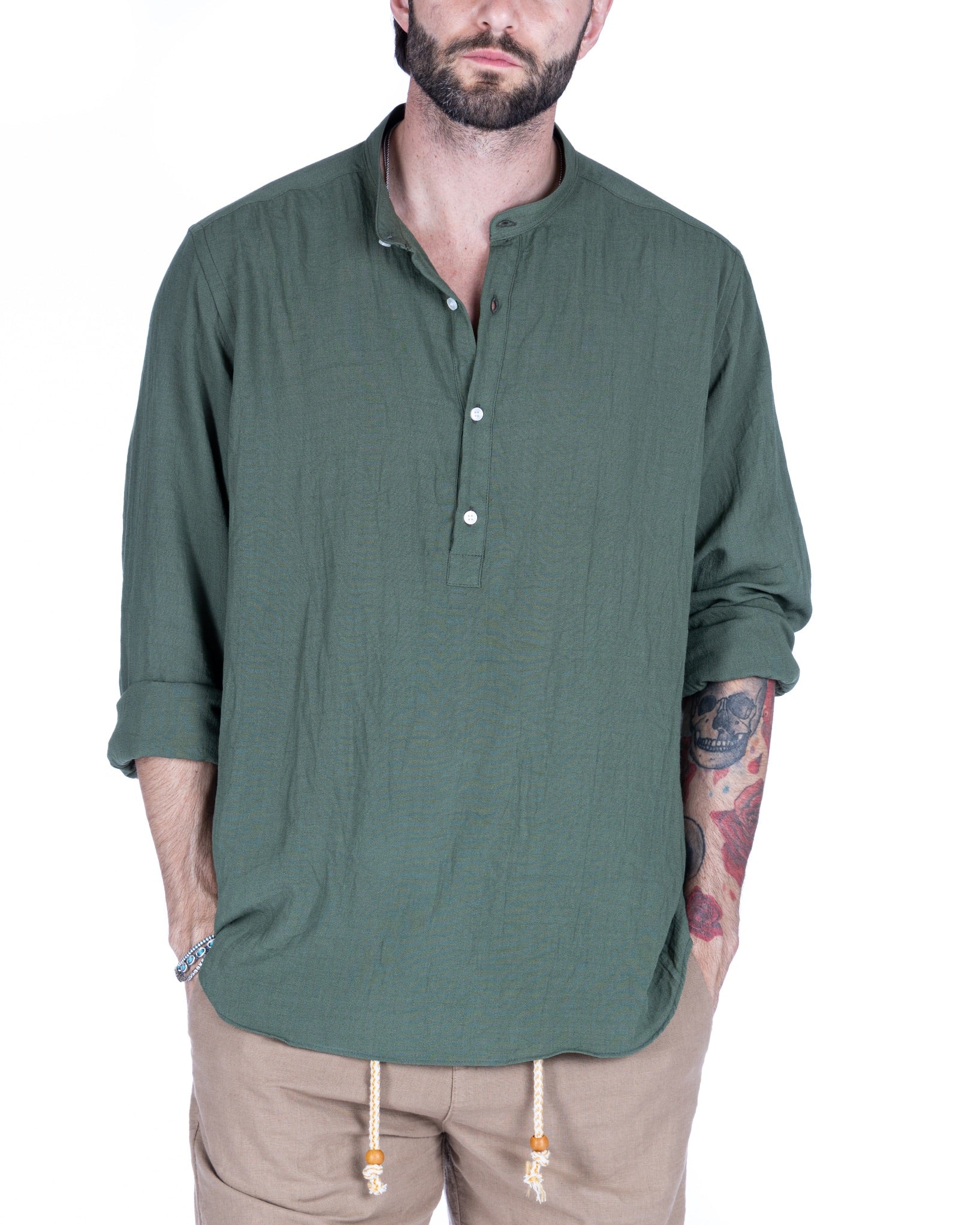 SERAFINO - CHEMISE CINQ BOUTONS EN LIN VERT