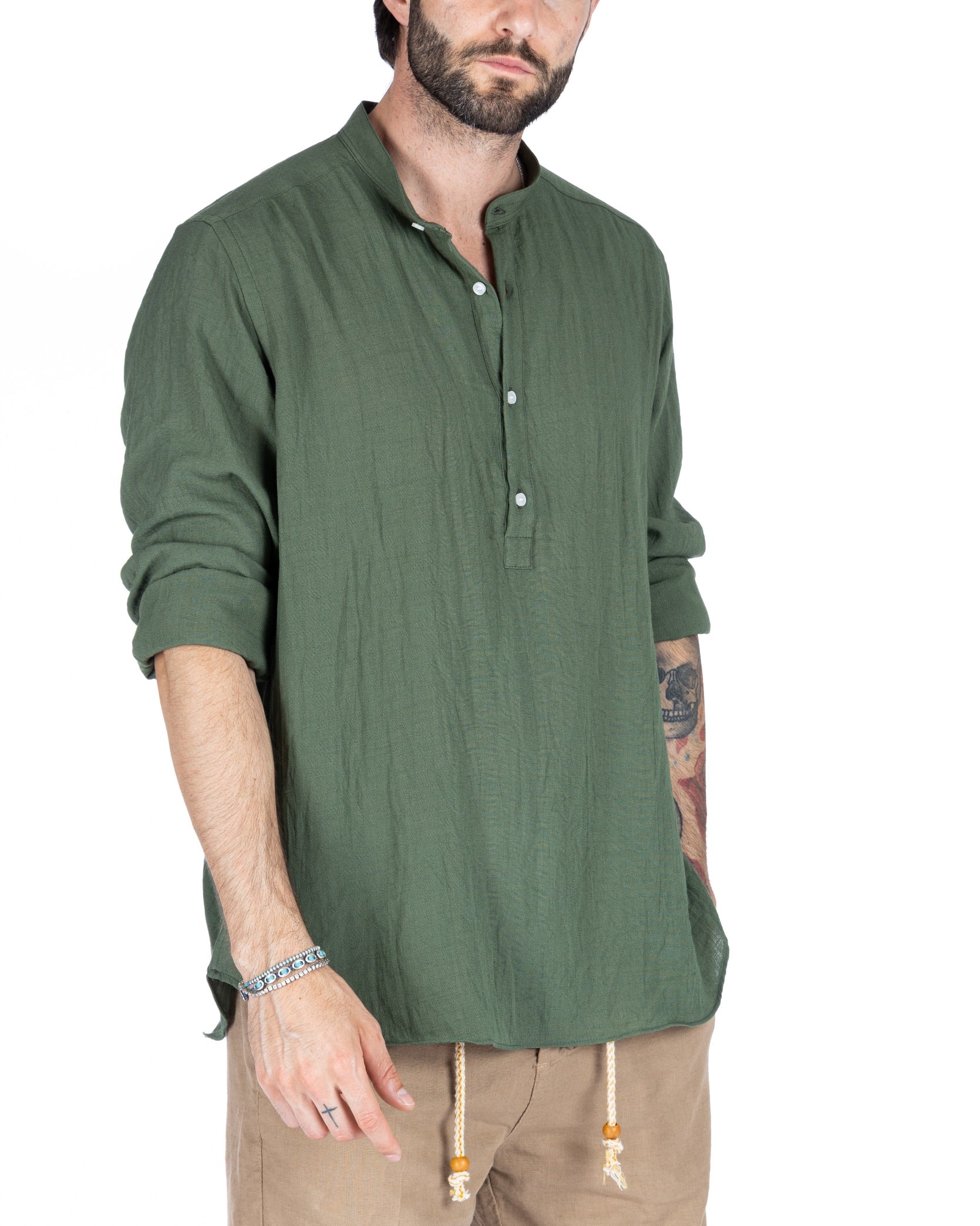 SERAFINO - CHEMISE CINQ BOUTONS EN LIN VERT