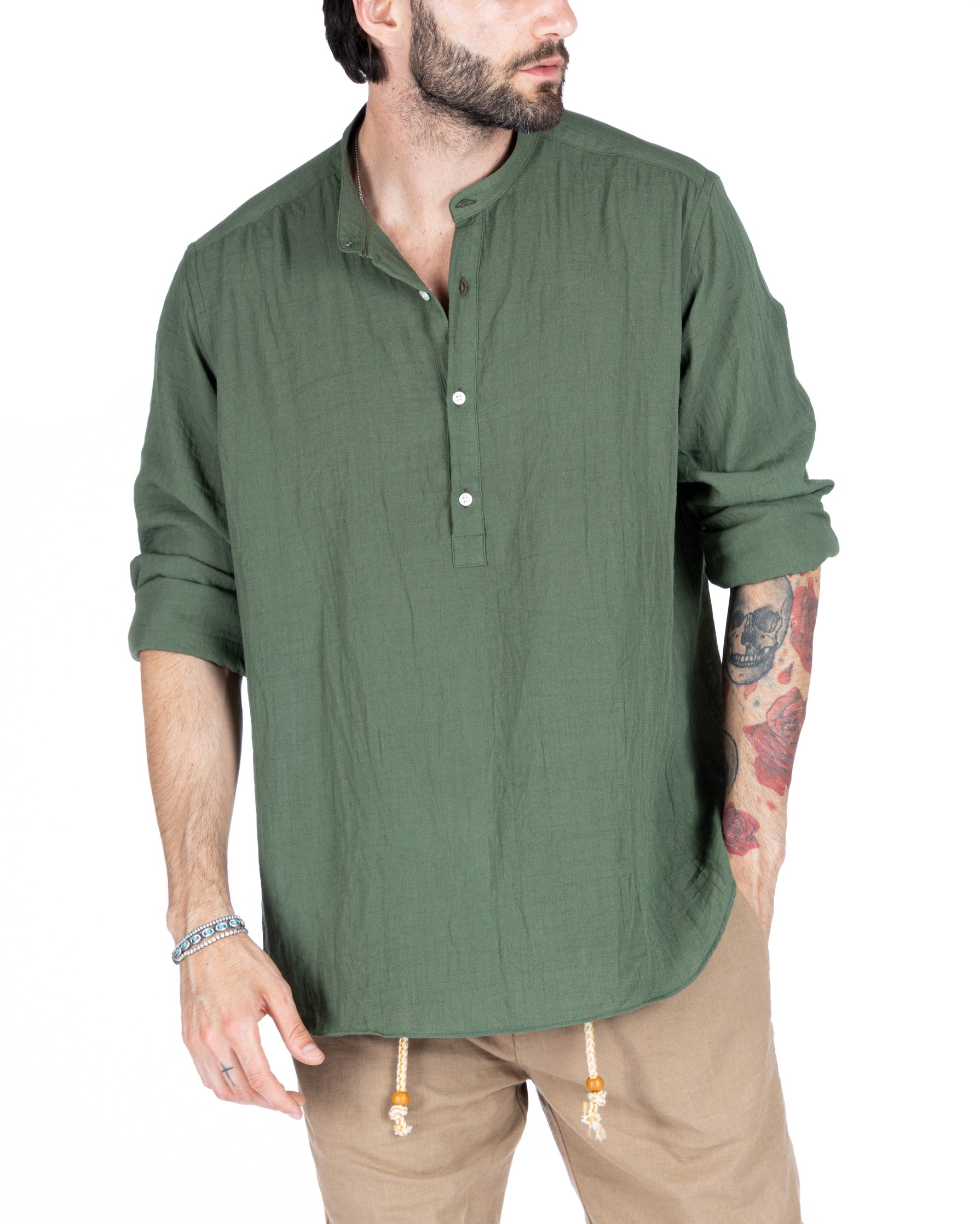 SERAFINO - CHEMISE CINQ BOUTONS EN LIN VERT
