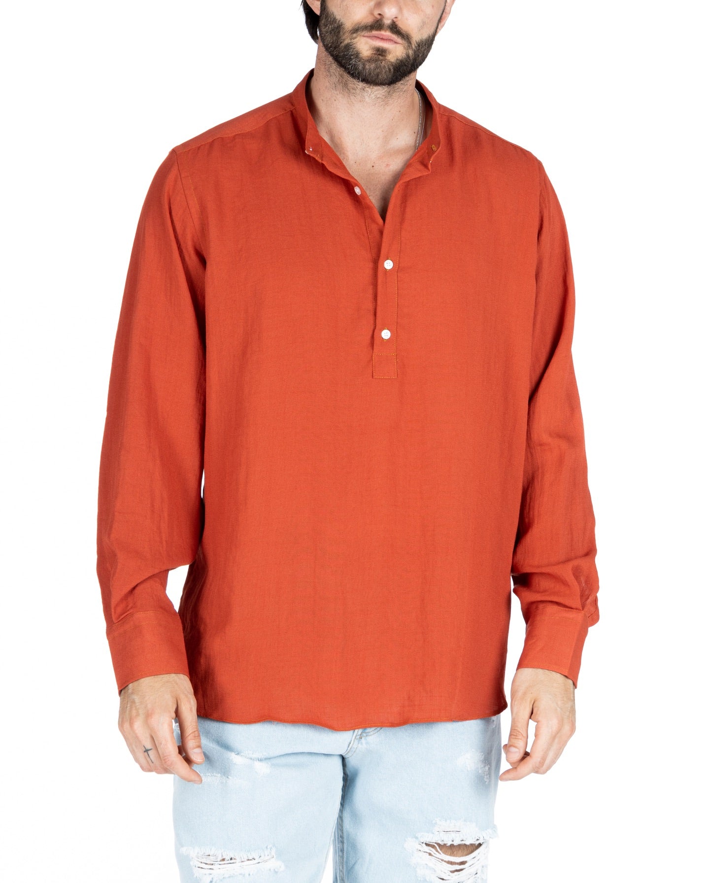 SERAFINO - CHEMISE EN LIN CORAIL À CINQ BOUTONS