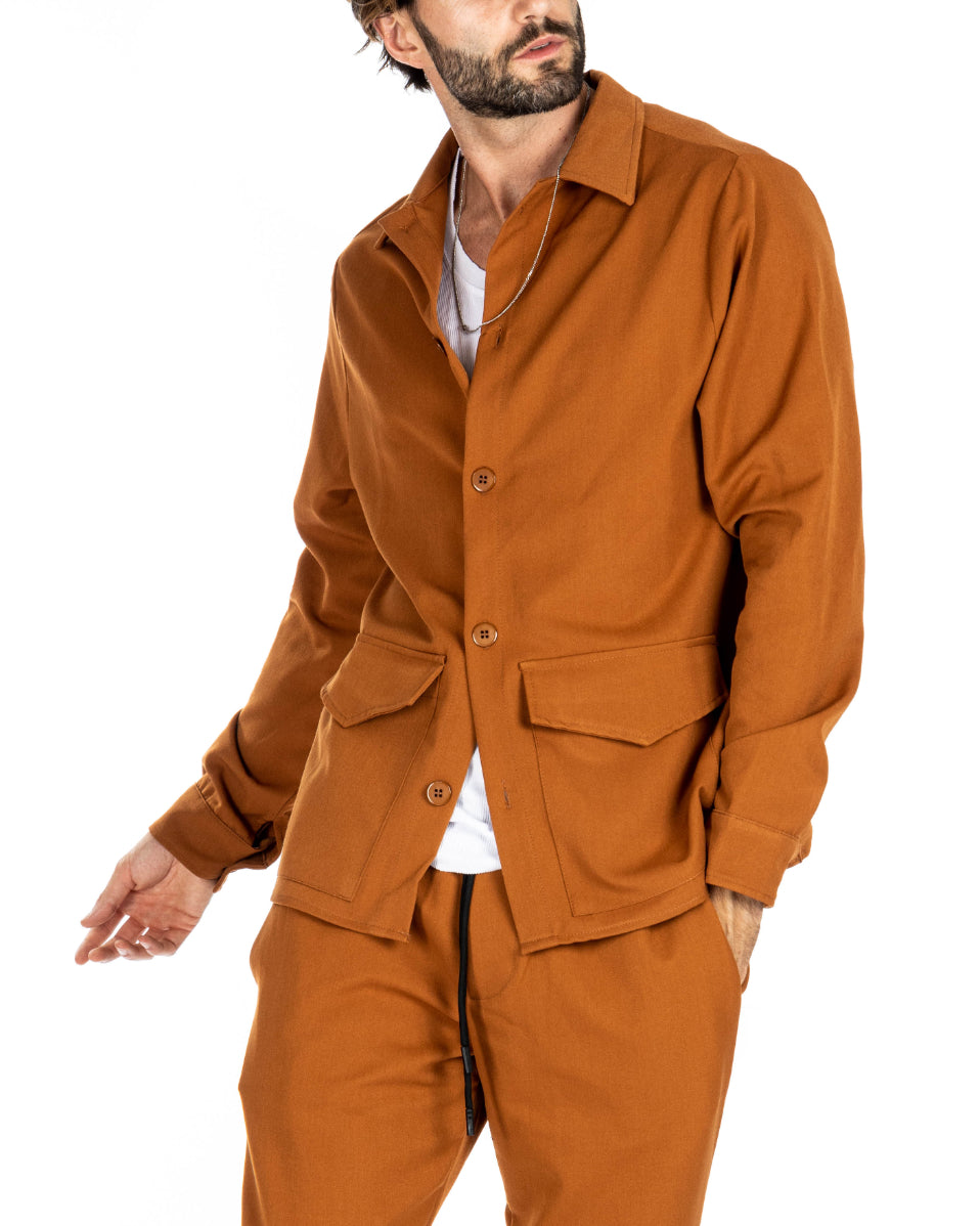 WILLIAM - CAMEL SHIRT WITH BIG POCKETS