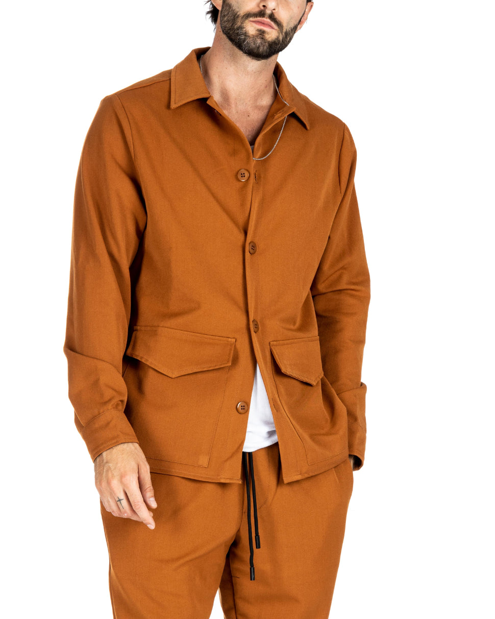 WILLIAM - CAMEL SHIRT WITH BIG POCKETS