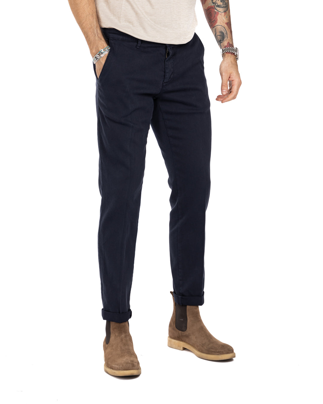Pantalon Jack en coton texturé bleu