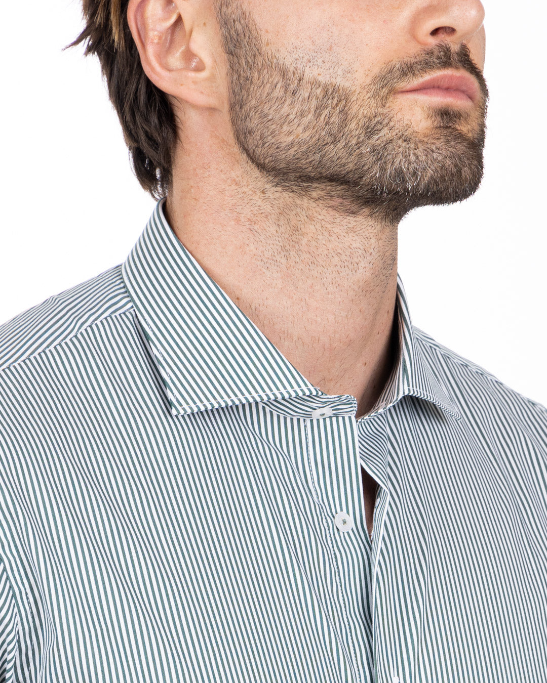 Shirt - classic basic green narrow stripe in cotton