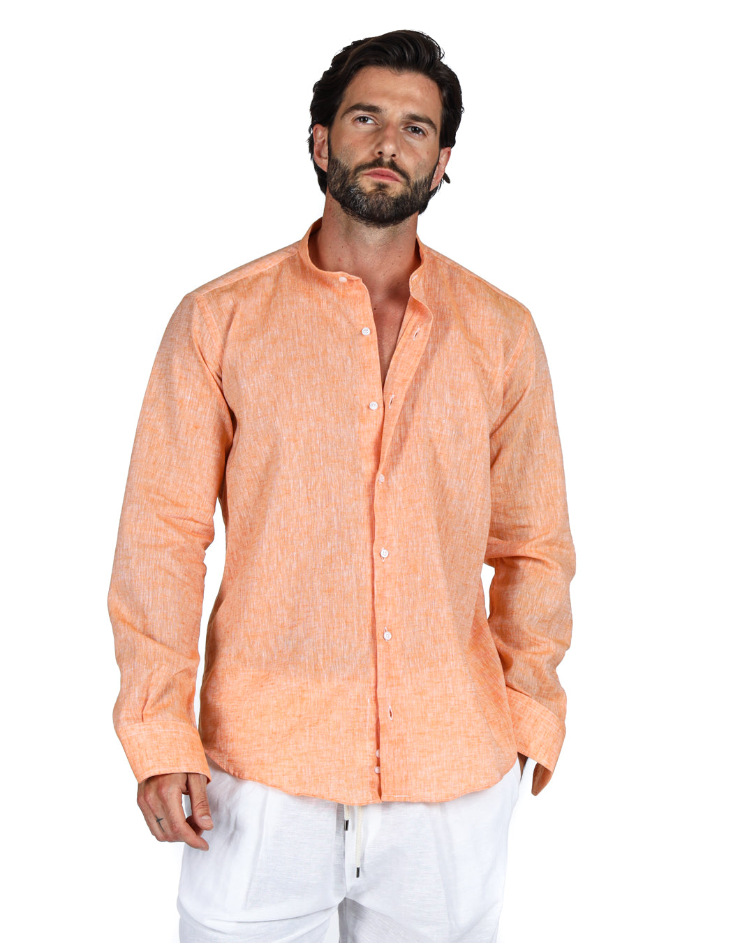 Positano - Chemise coréenne en lin orange