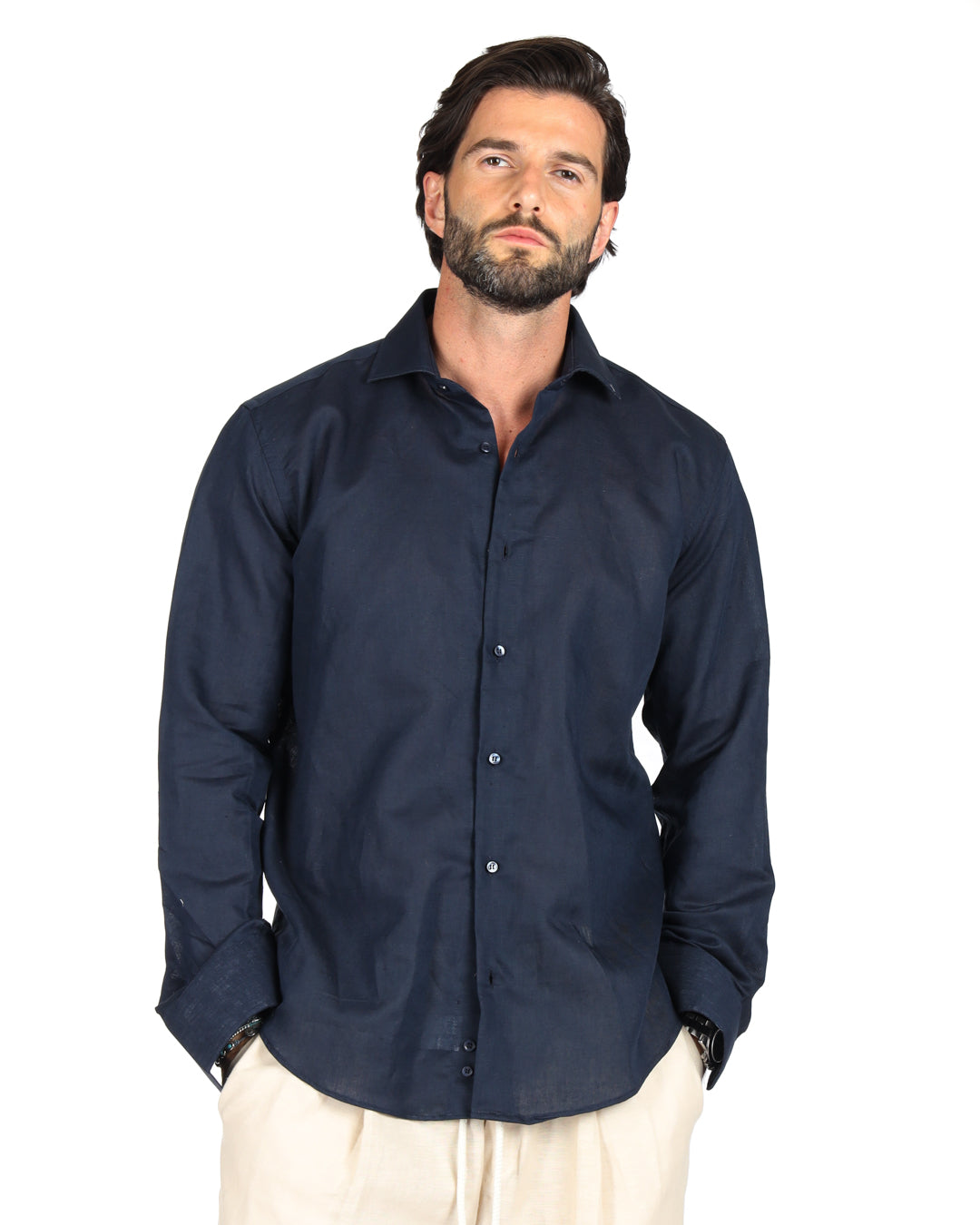 Praiano - Chemise classique en lin bleu