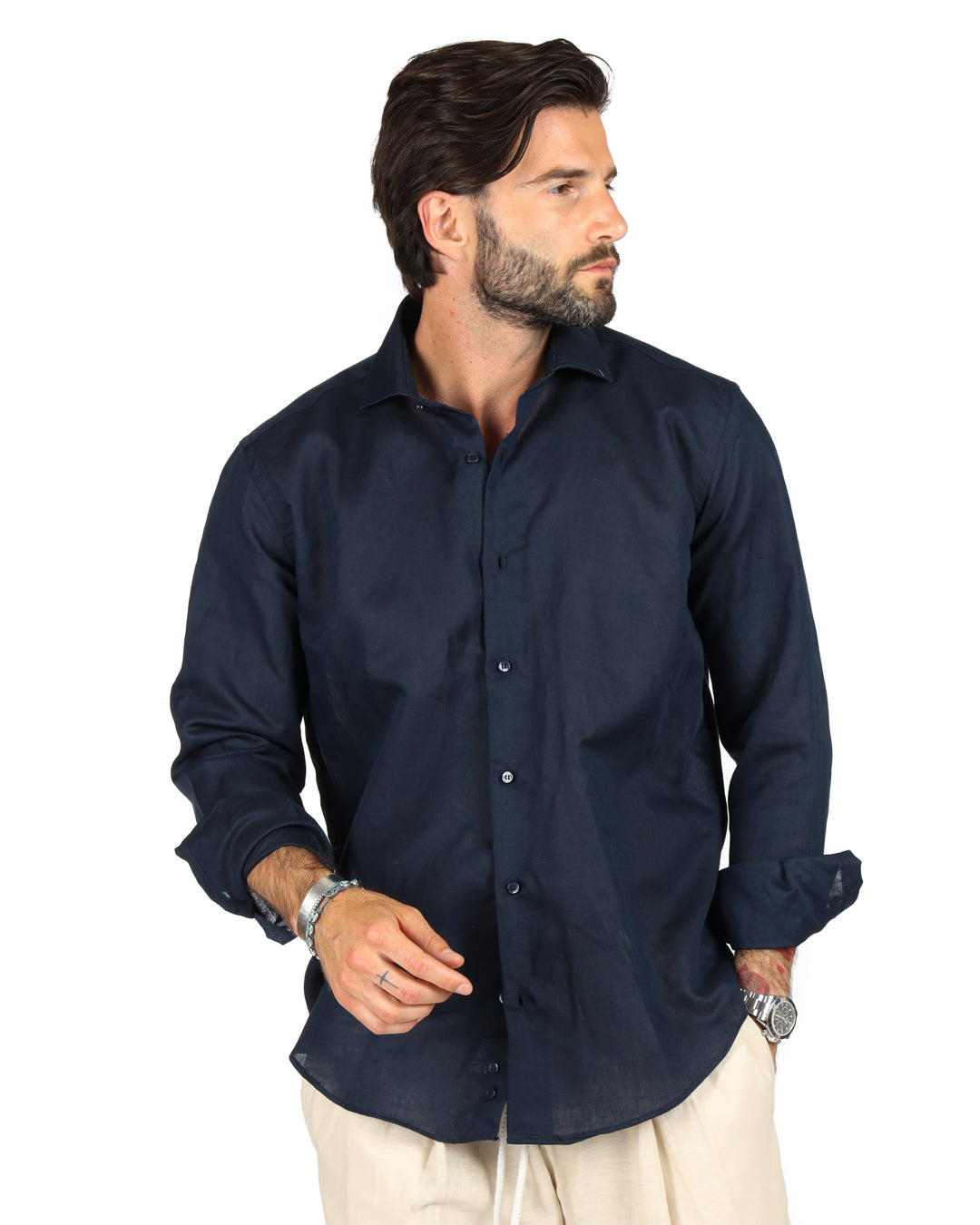 Praiano - Chemise classique en lin bleu