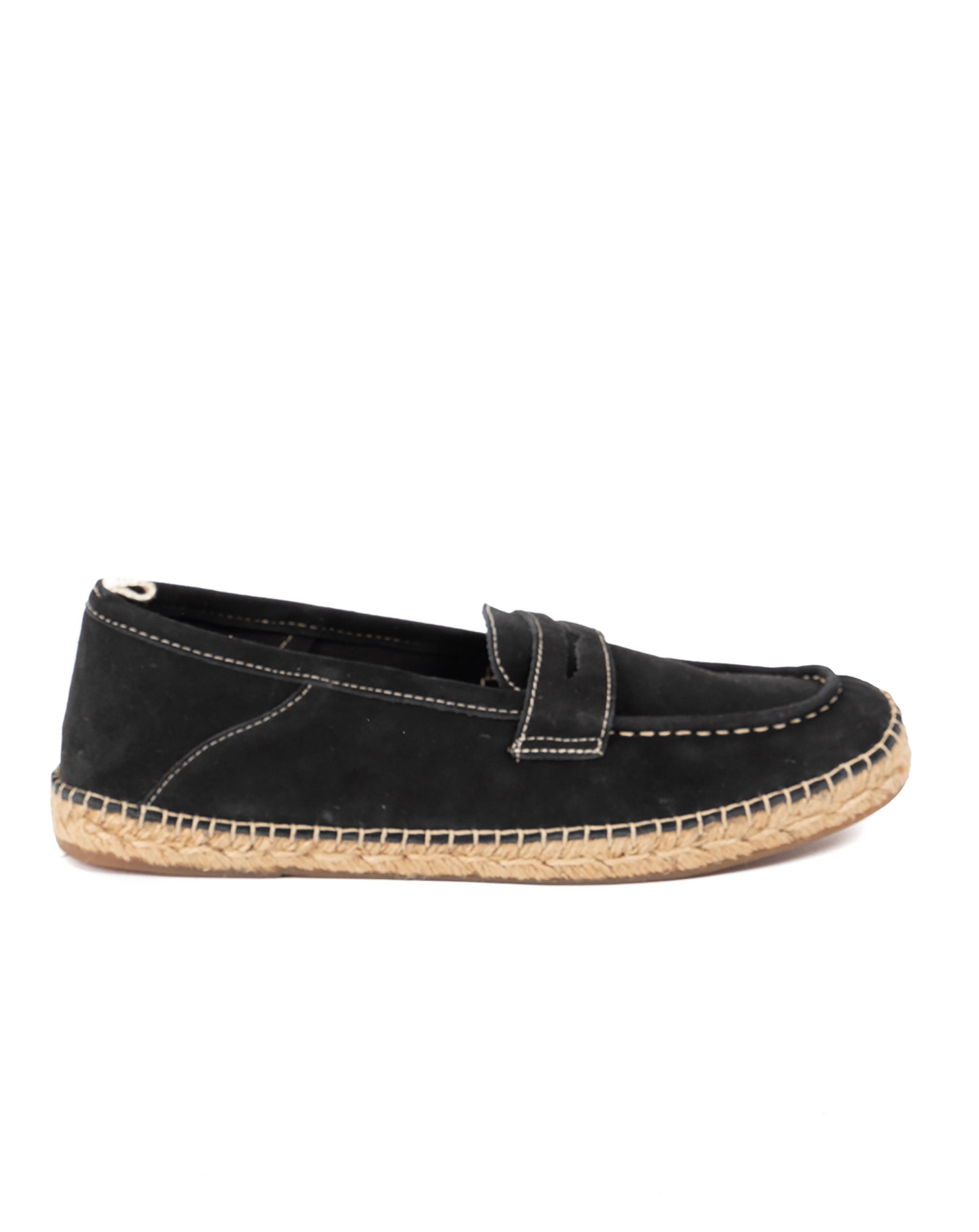 Roma - black suede moccasin with rope sole