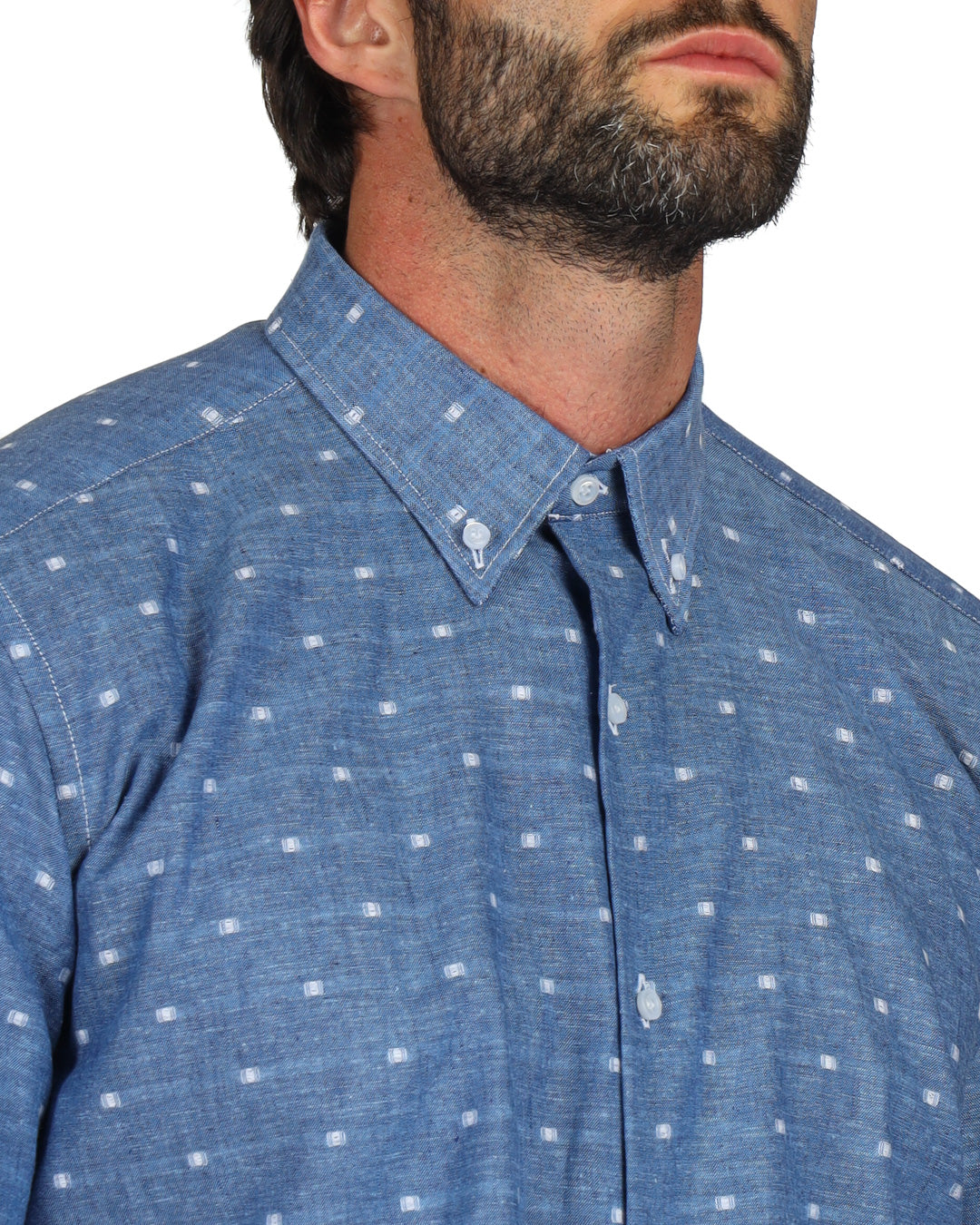 Salina - Classic denim shirt with white linen embroidery