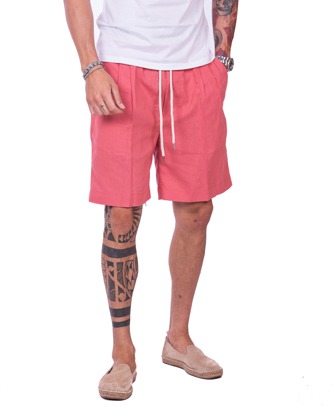 Larry - Bermudas de lino salmón