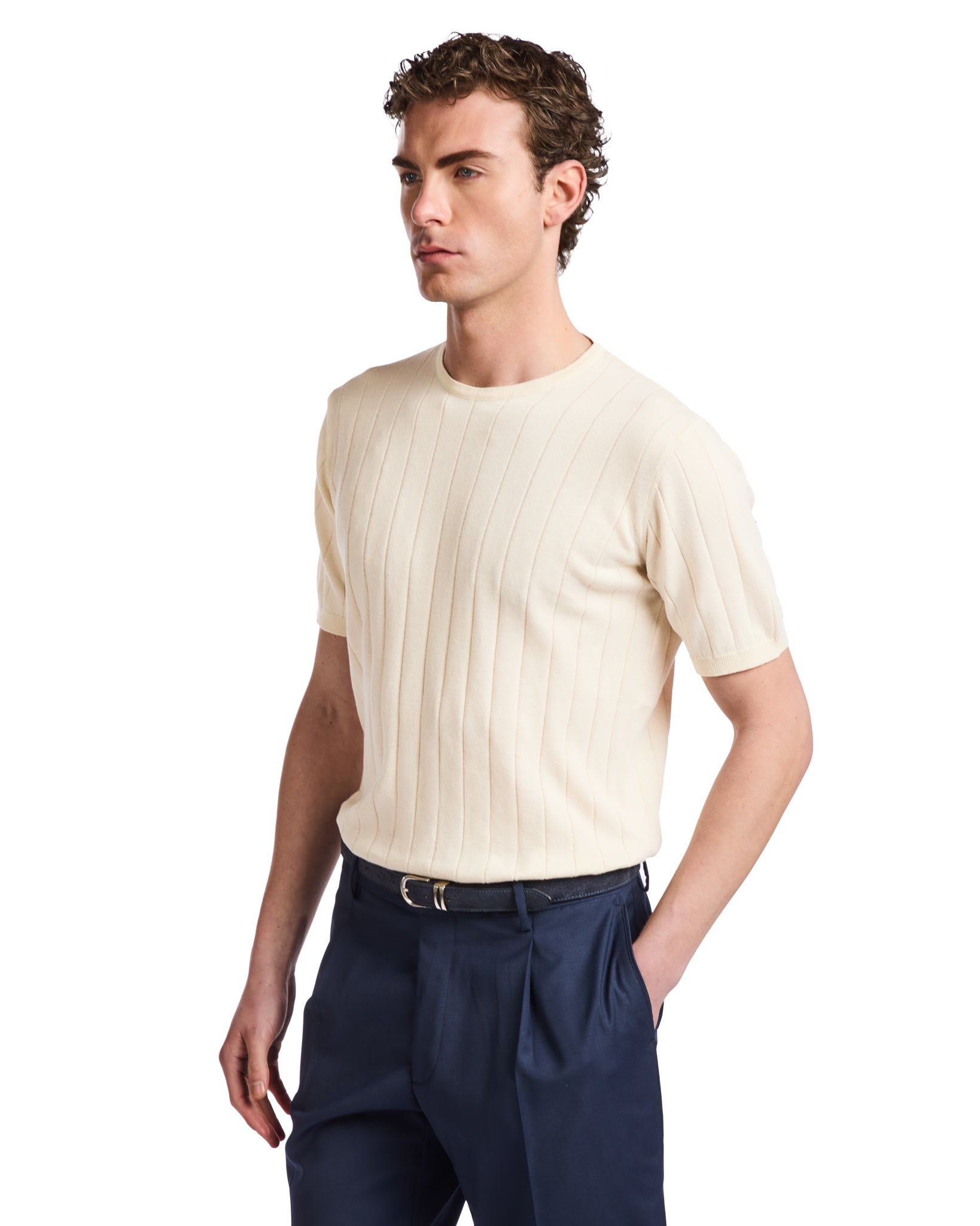 Camiseta Adriano de canalé en punto color crema