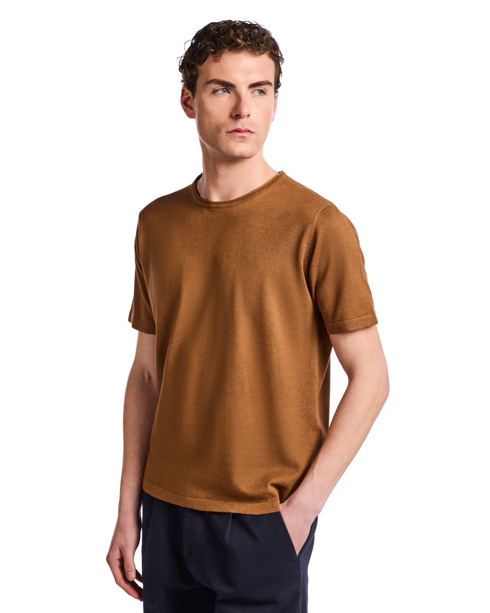 Azur T-shirt in brown linen and cotton