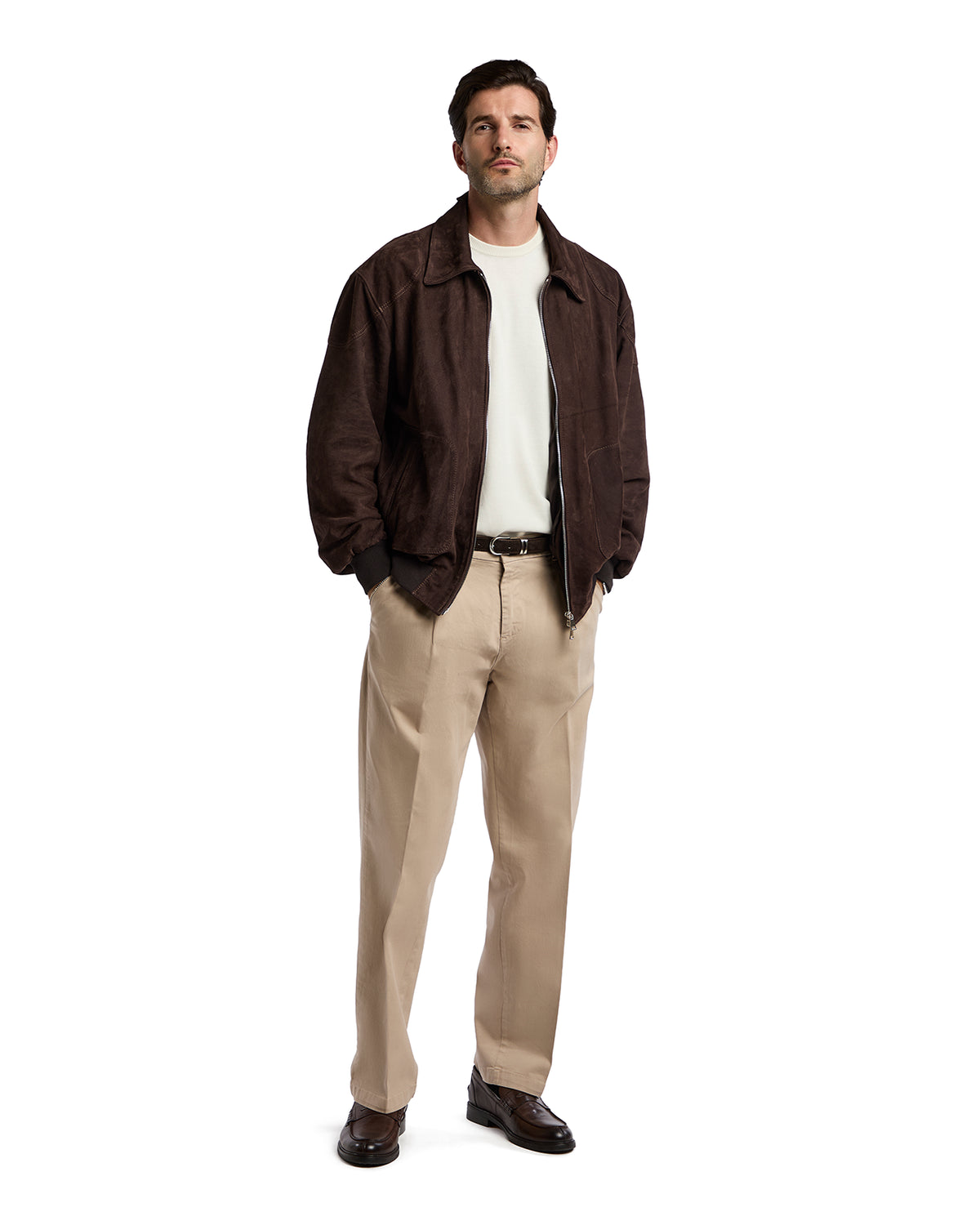 Dark Brown Suede Button Bomber Jacket