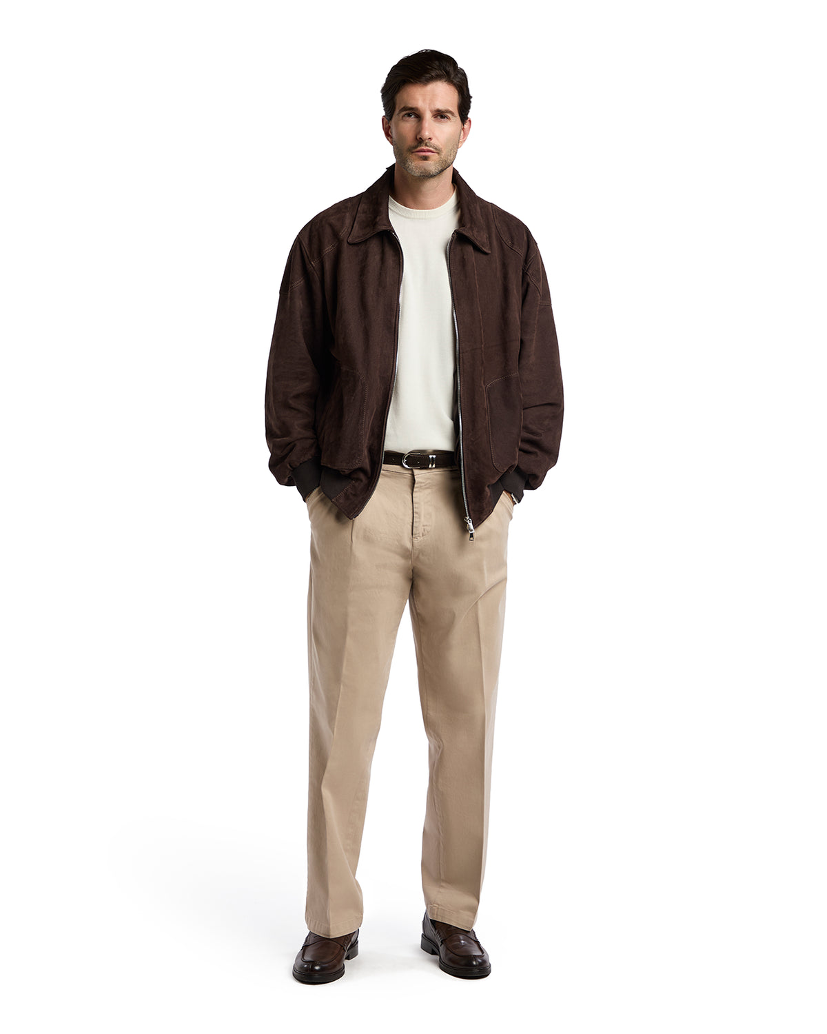 Dark Brown Suede Button Bomber Jacket