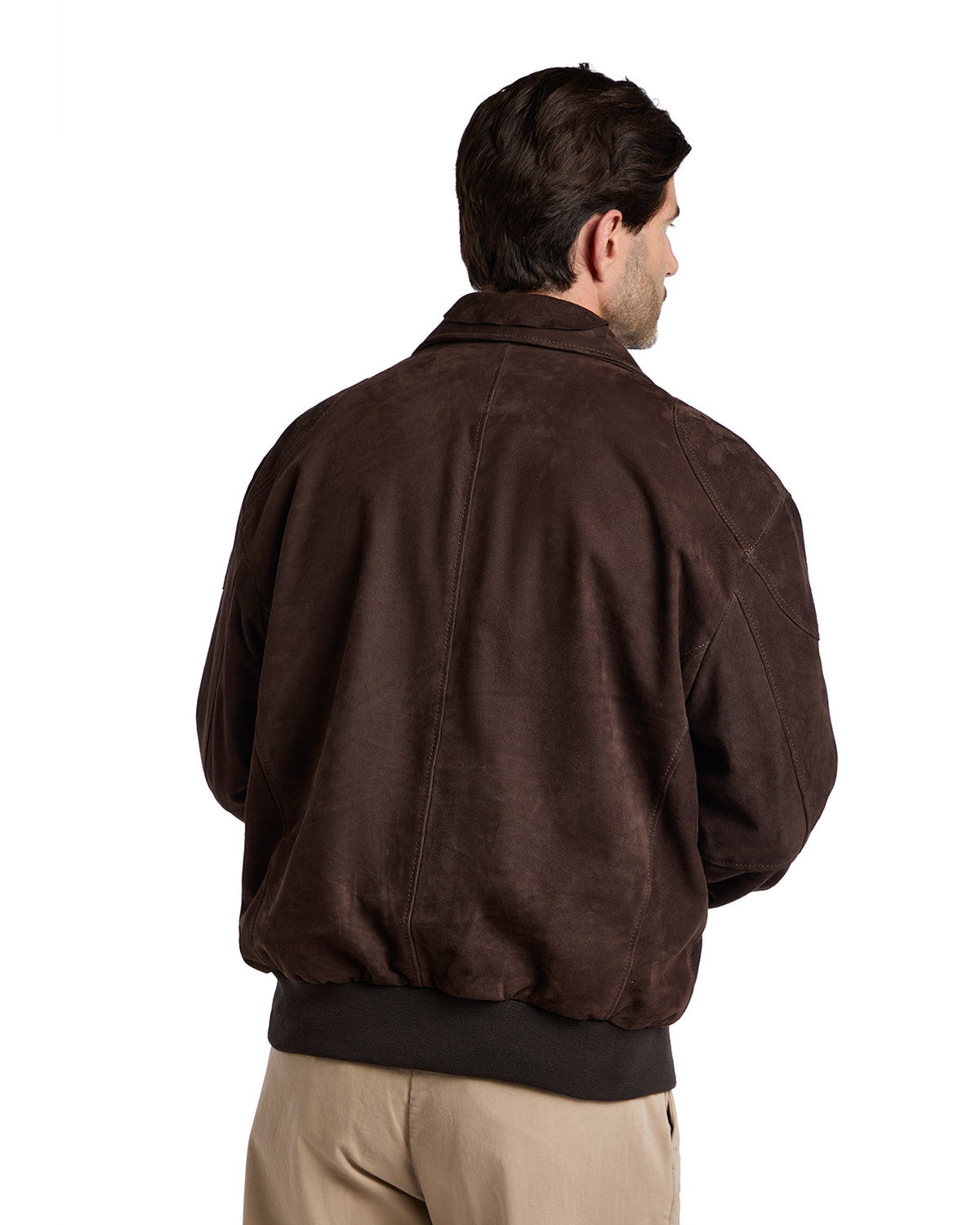 Dark Brown Suede Button Bomber Jacket