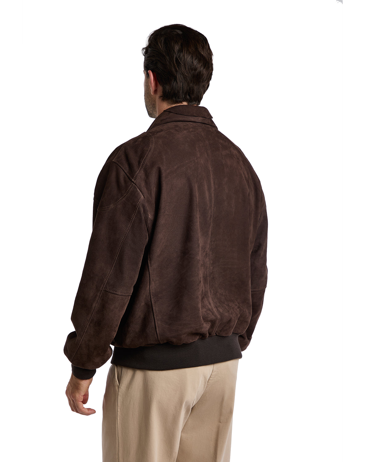 Dark Brown Suede Button Bomber Jacket