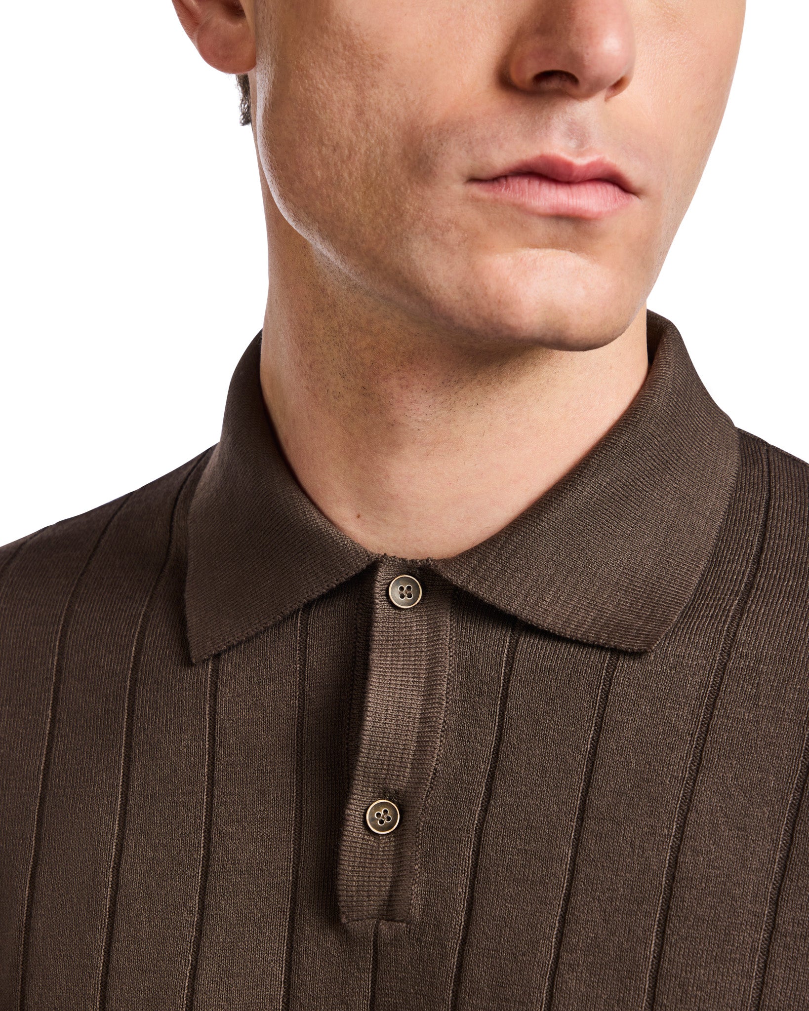Cameron polo shirt in dark brown ribbed knit