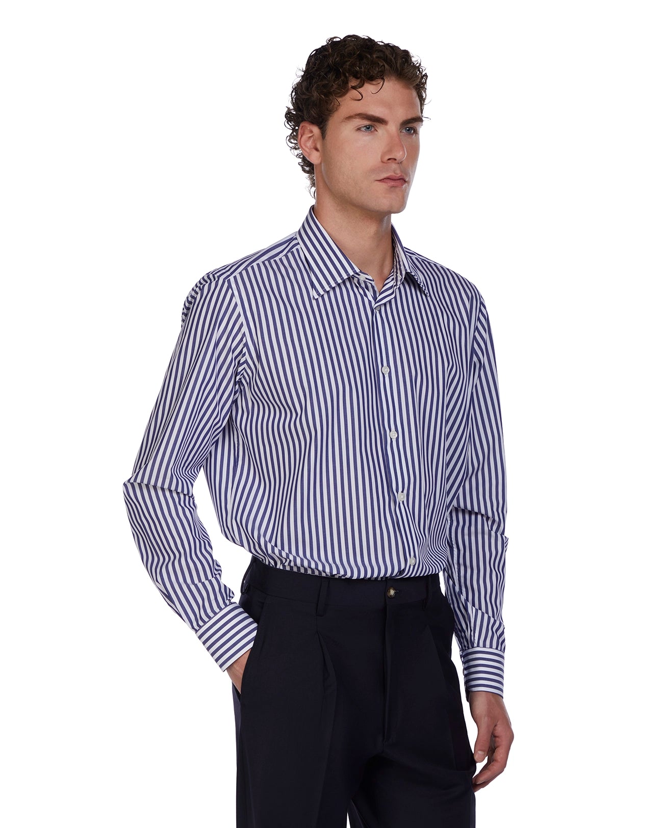 Camicia Vey a righe blu in cotone