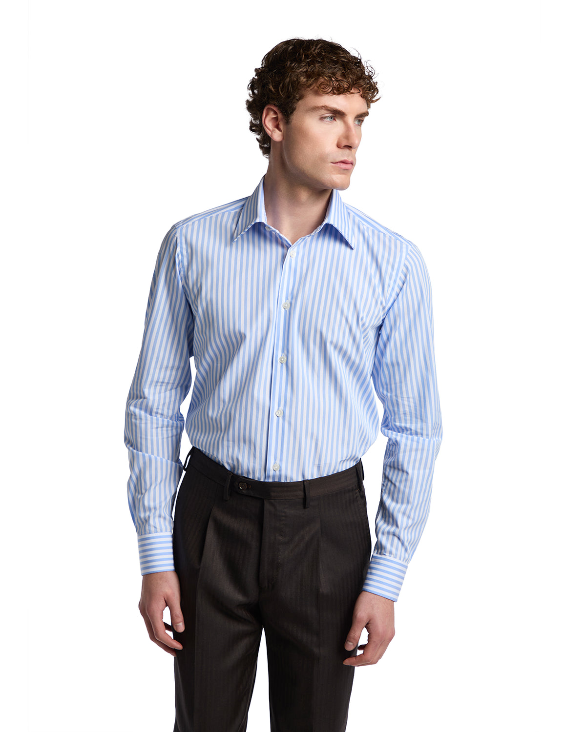Camicia Vey a righe azzurre in cotone