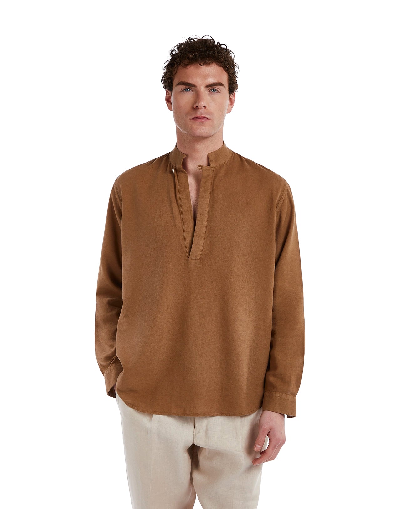 Camicia Waikiki in lino e cotone fango