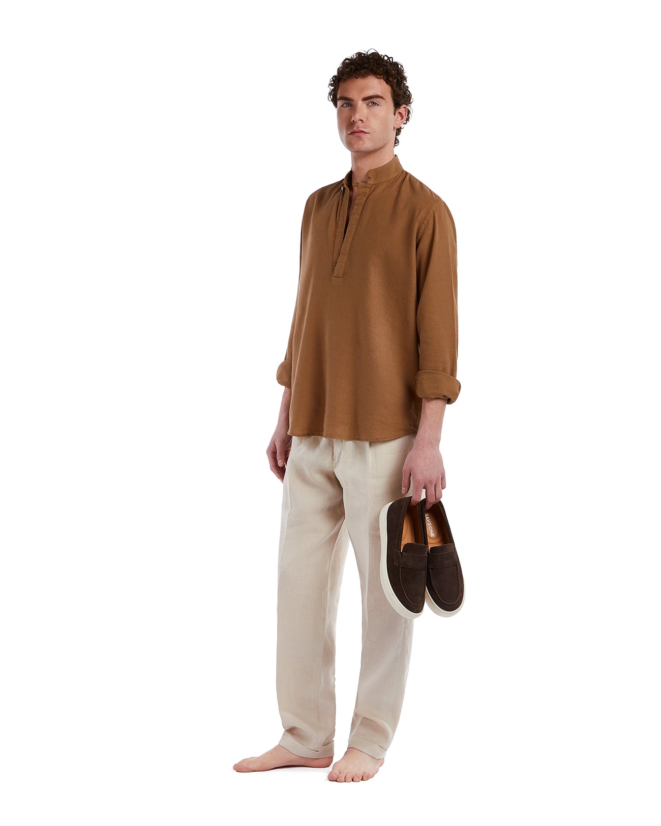 Camicia Waikiki in lino e cotone fango
