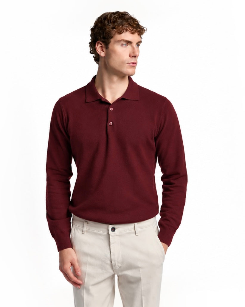 Polo Rovigo in lana Tollegno bordeaux