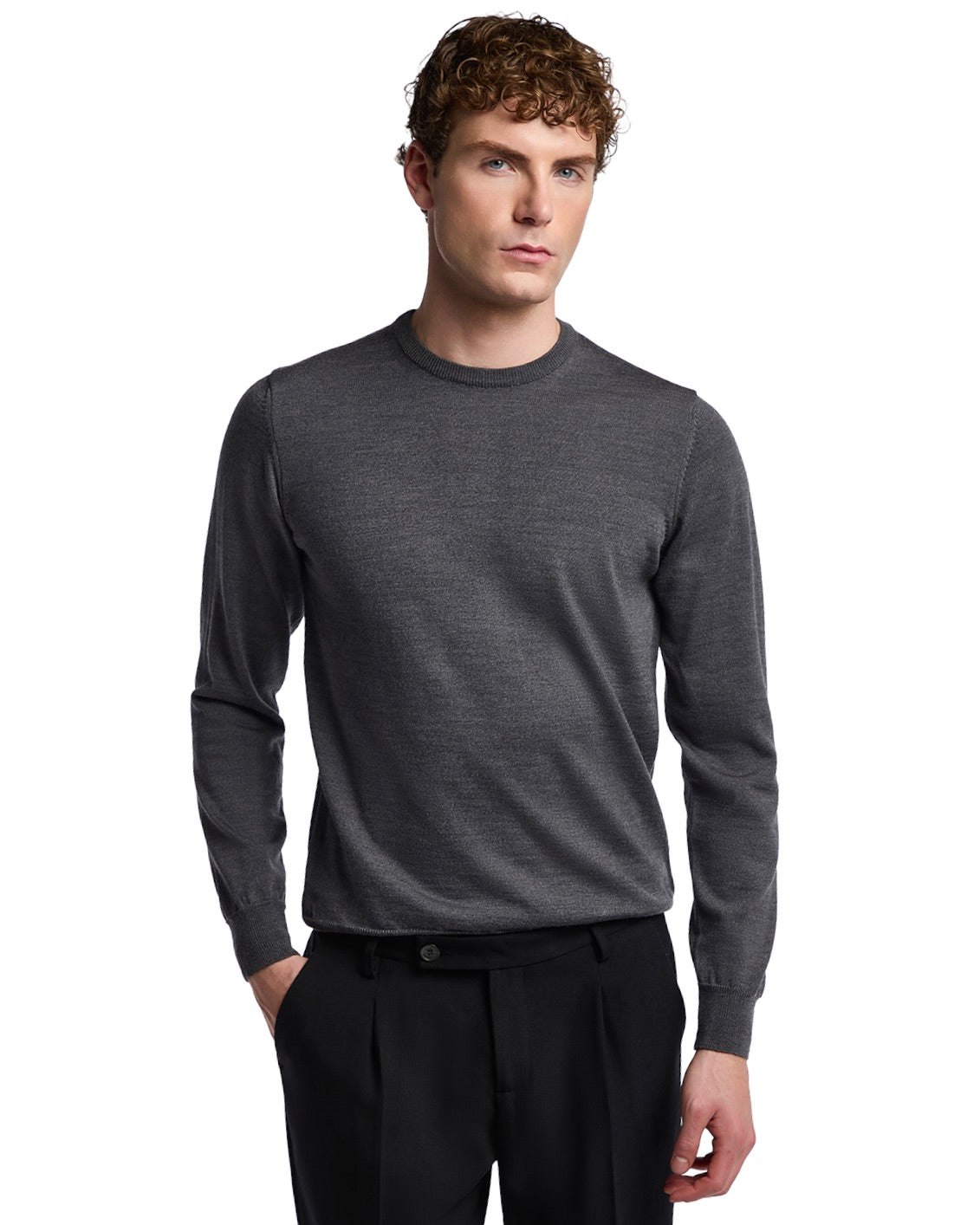 Light grey Tollegno merino wool Furore crew neck