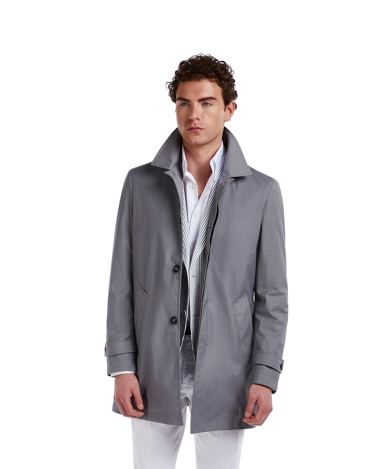 Grey unlined Mantua trench coat