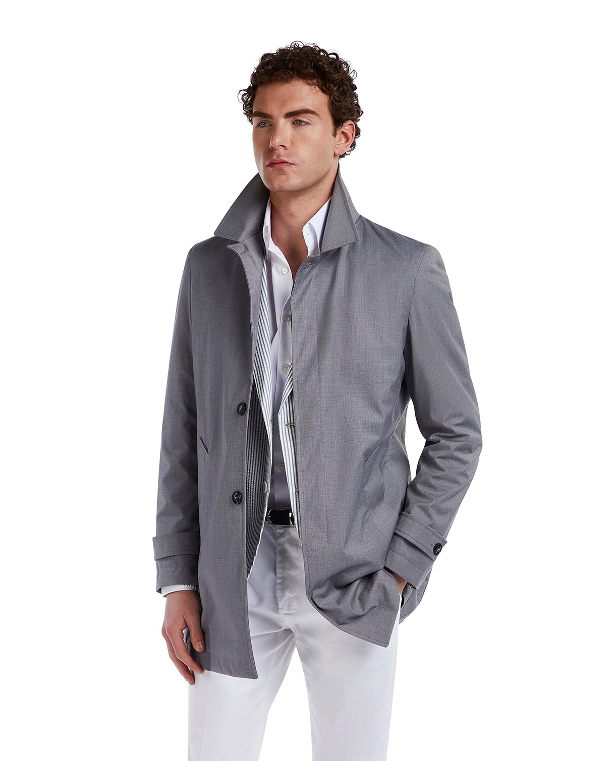 Grey unlined Mantua trench coat