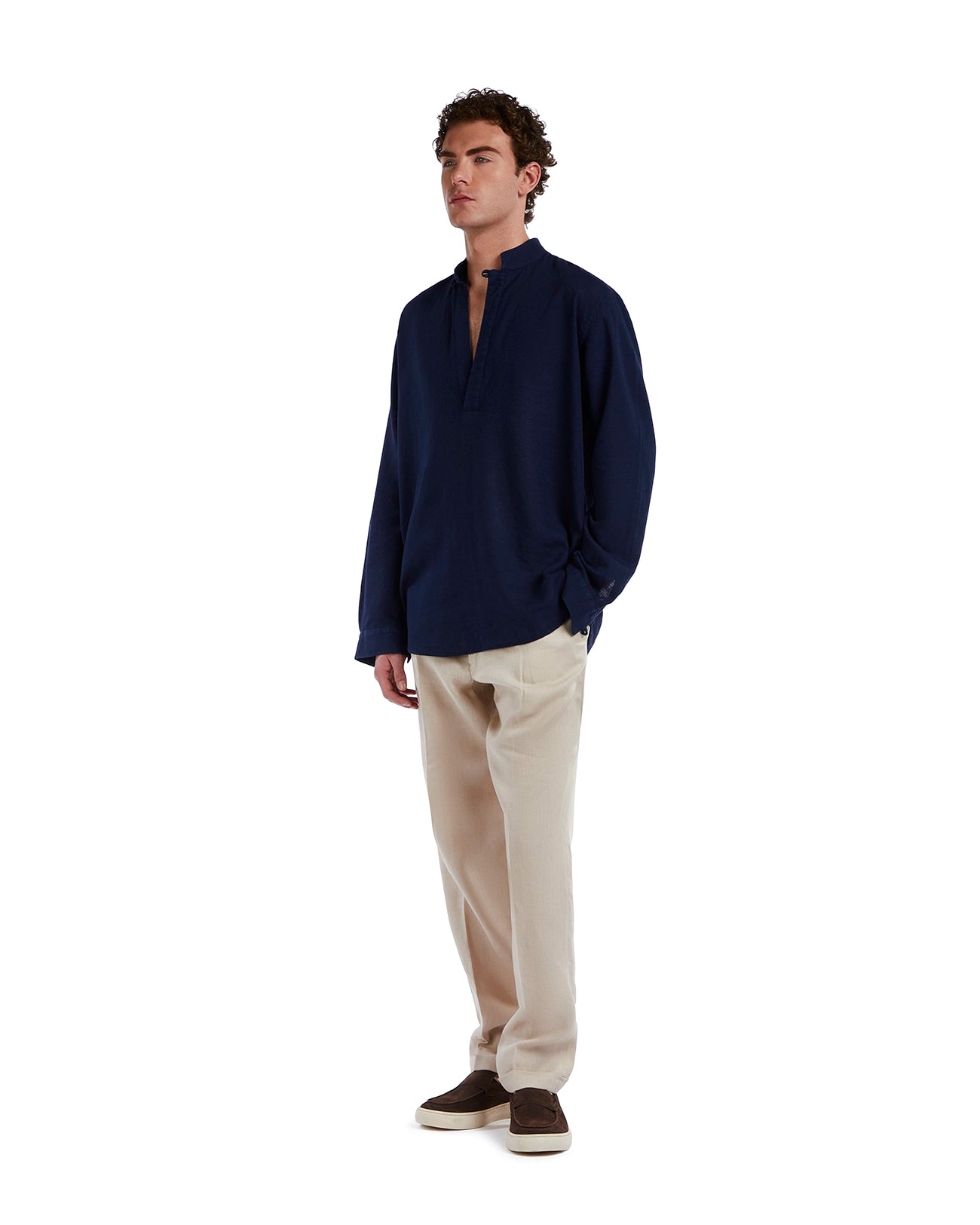 Camicia Waikiki in lino e cotone blu