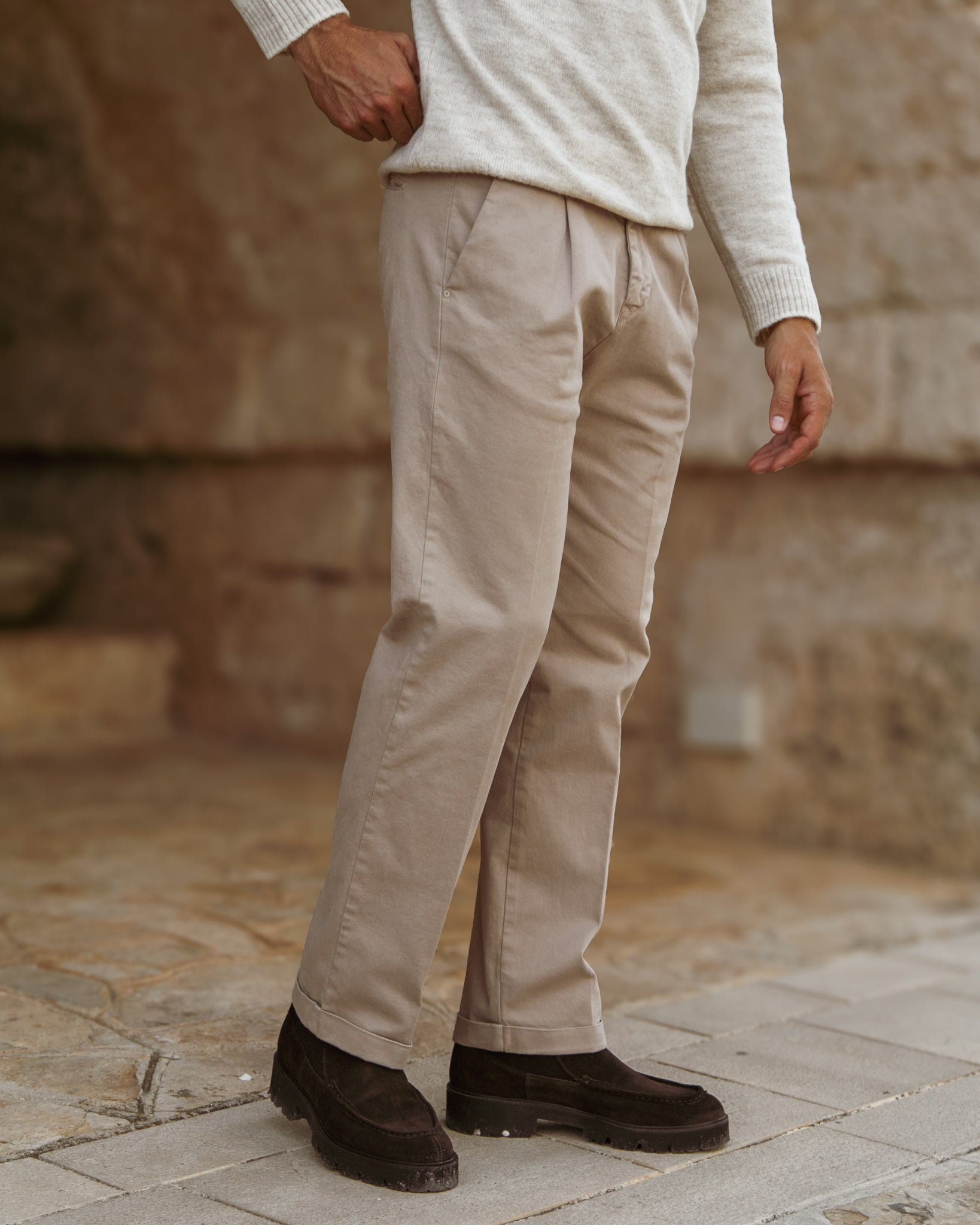 Sean - pantalon large en coton beige