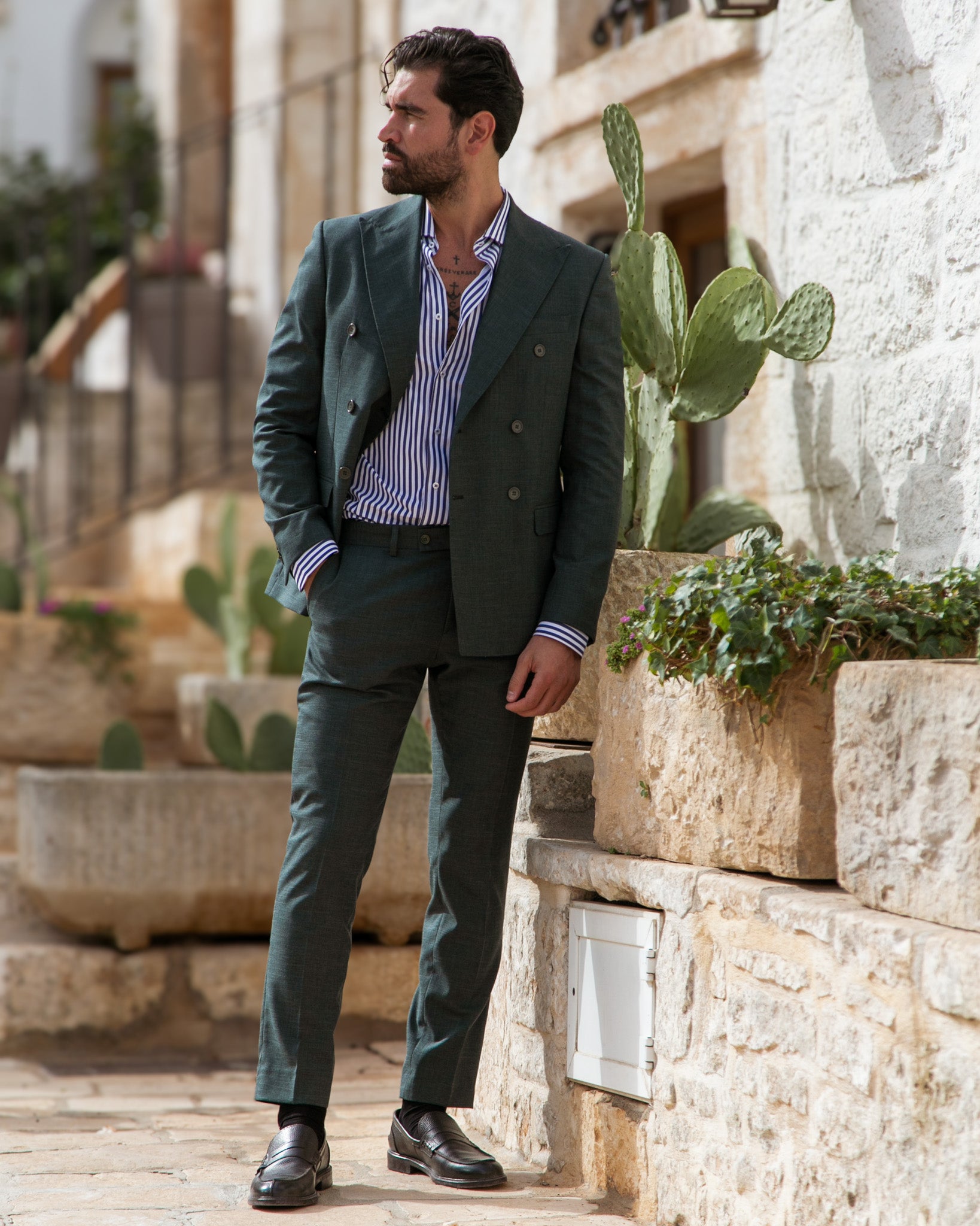 Perth - green grisaille double-breasted suit