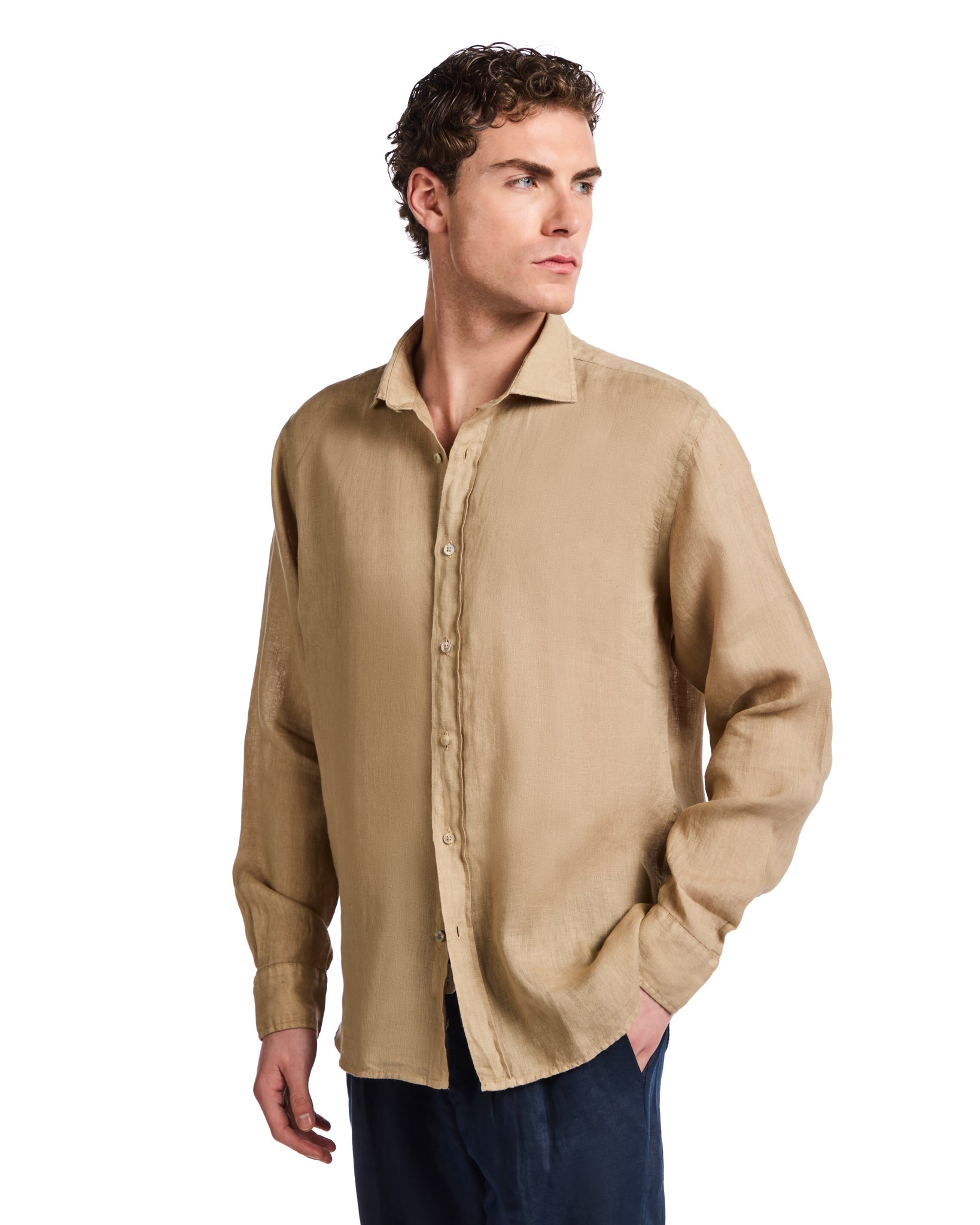 Camicia Montecarlo in puro lino cammello