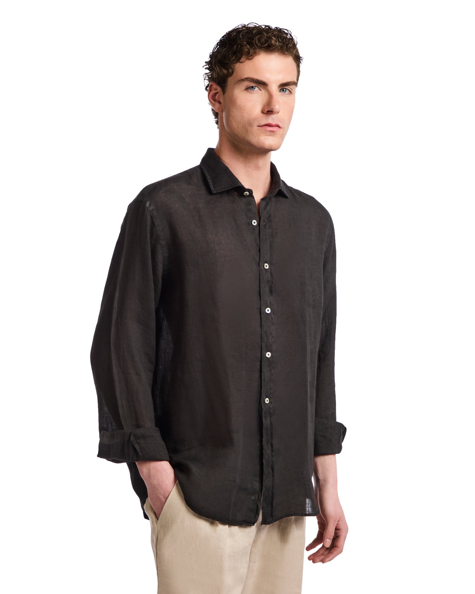 Montecarlo shirt in pure black linen