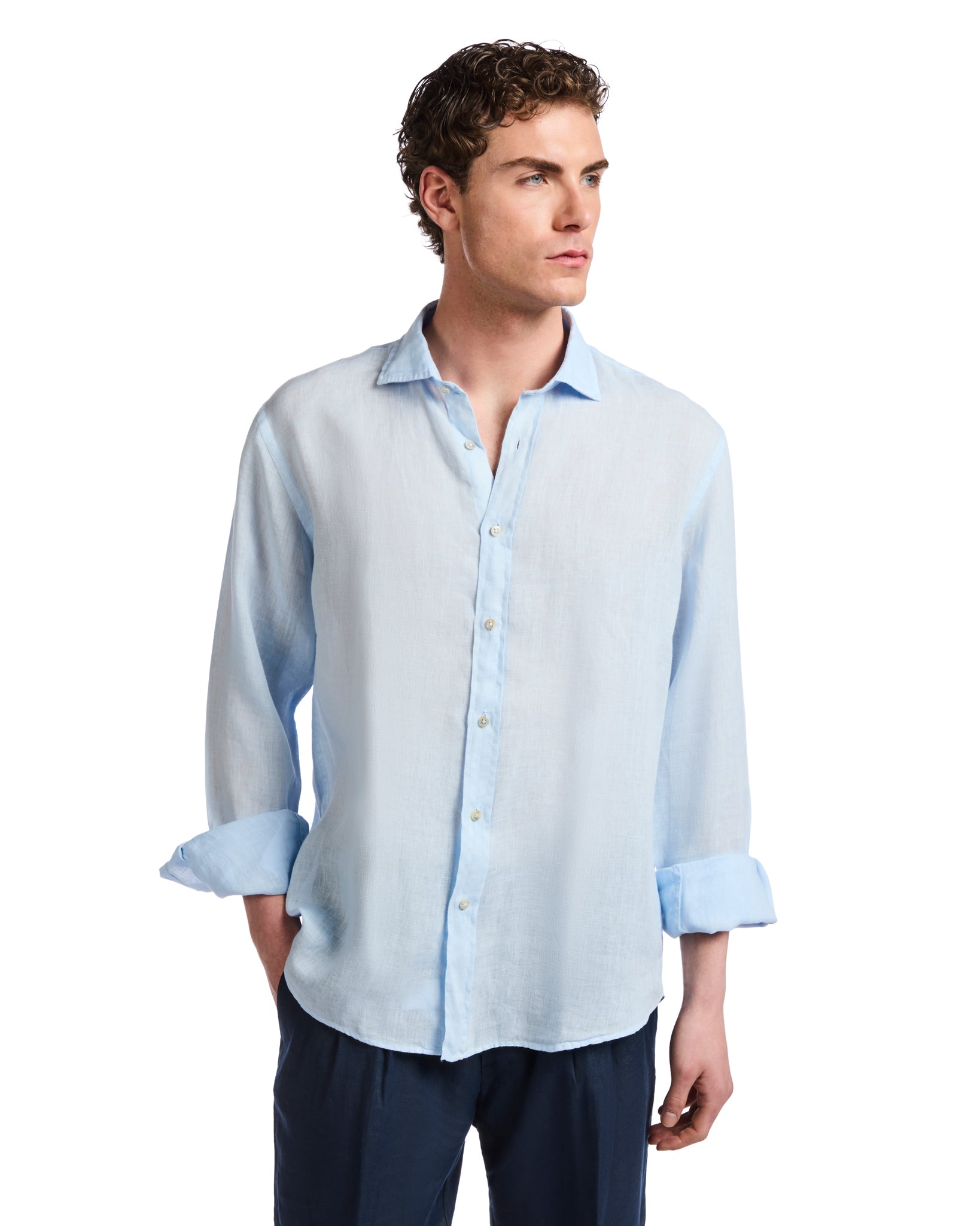 Camicia Montecarlo in puro lino azzurra