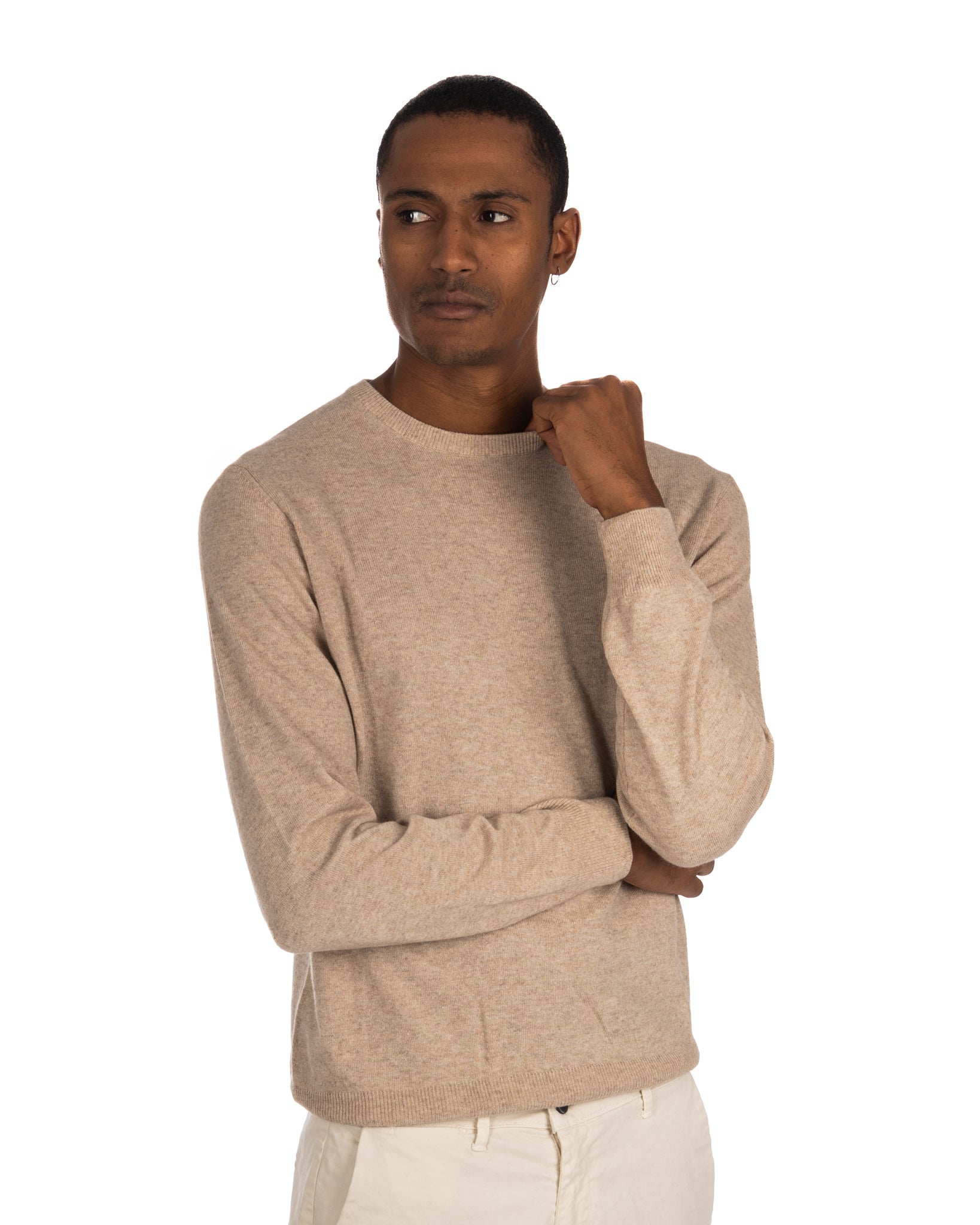 Dustin - beige cashmere blend crew neck sweater