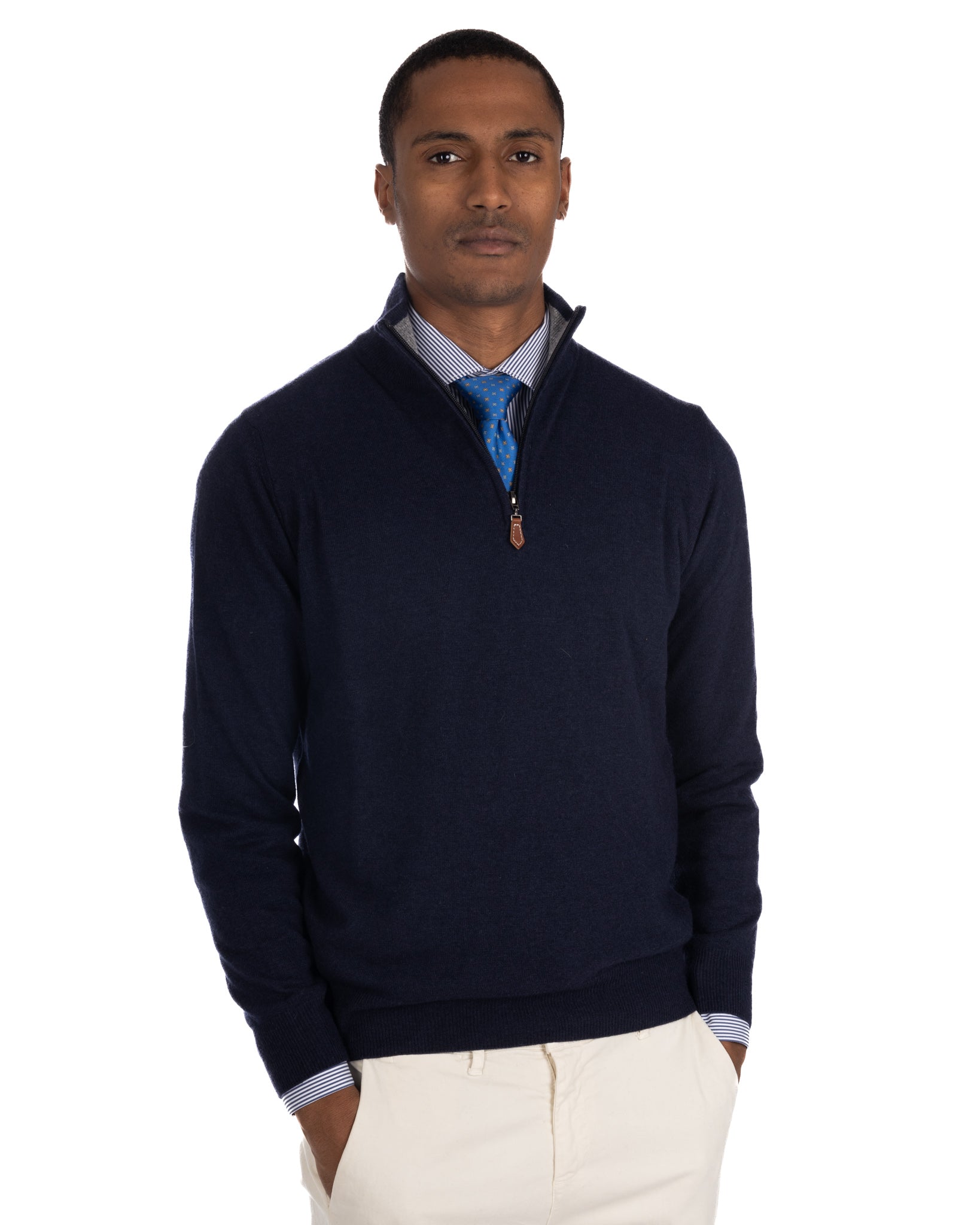 Rory - blue cashmere blend zip sweater