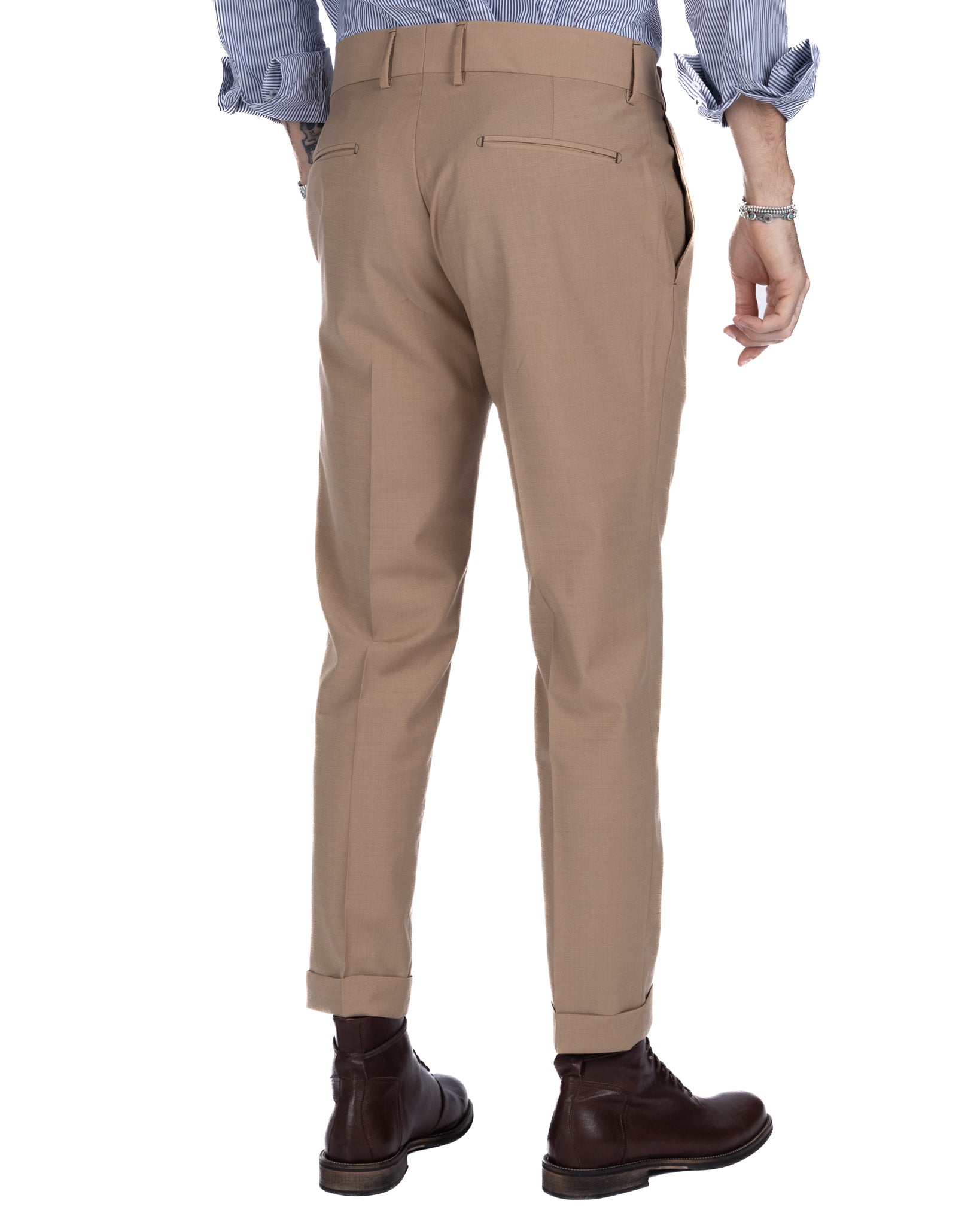 Italian - pantalone vita alta cammello in misto lana