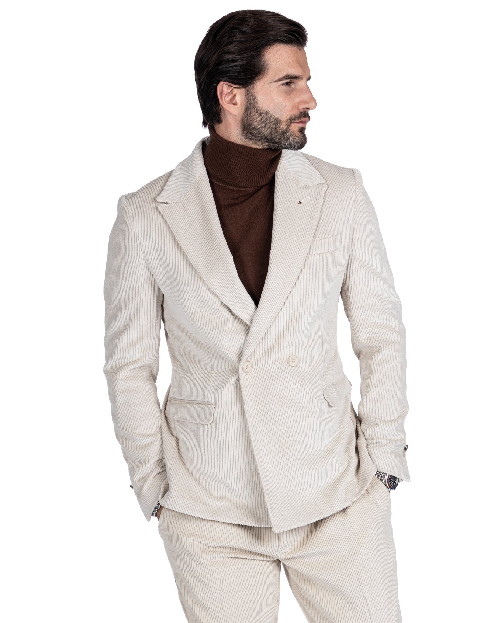 Mads - two-button cream velvet jacket