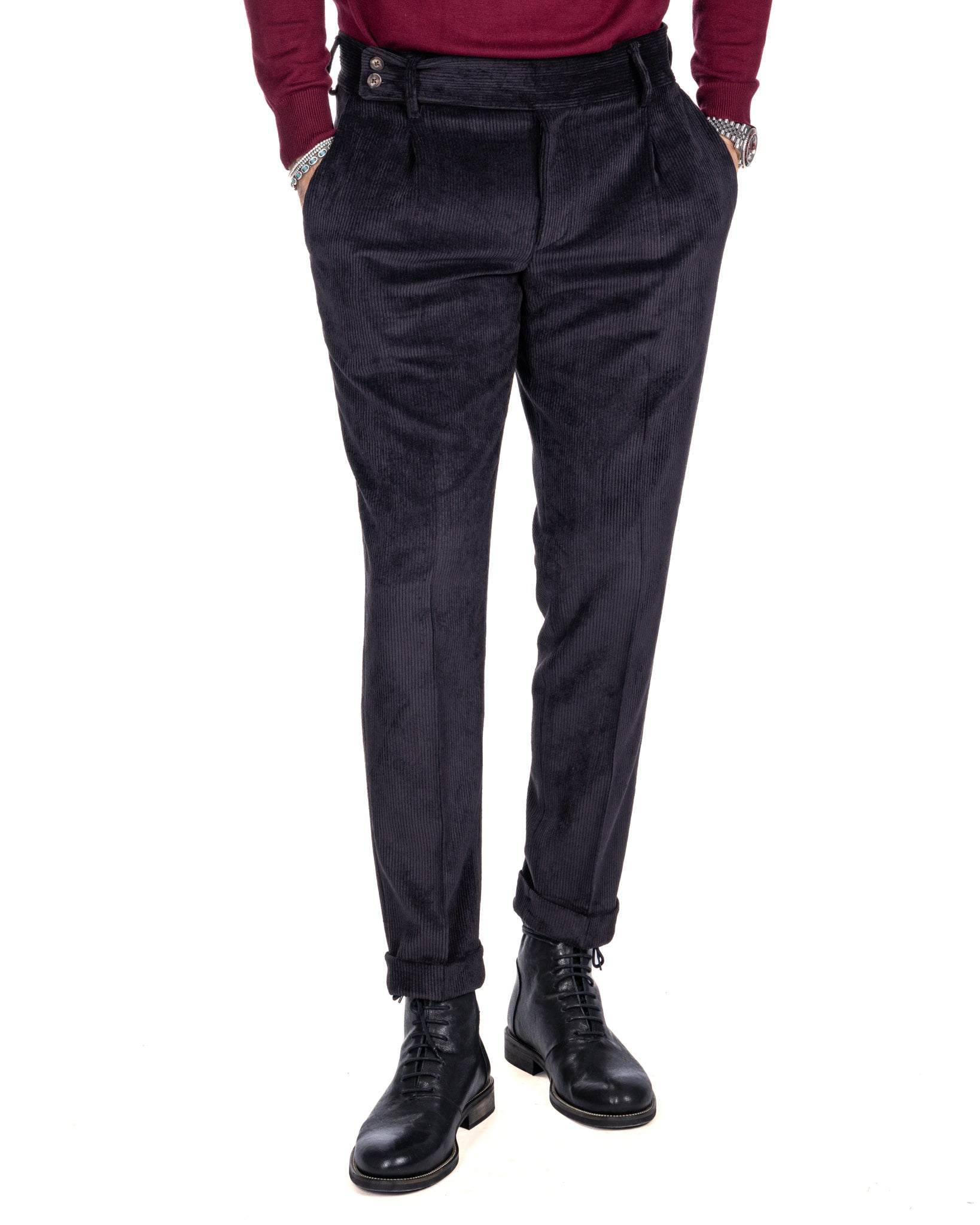 Italian - black high-waisted velvet trousers