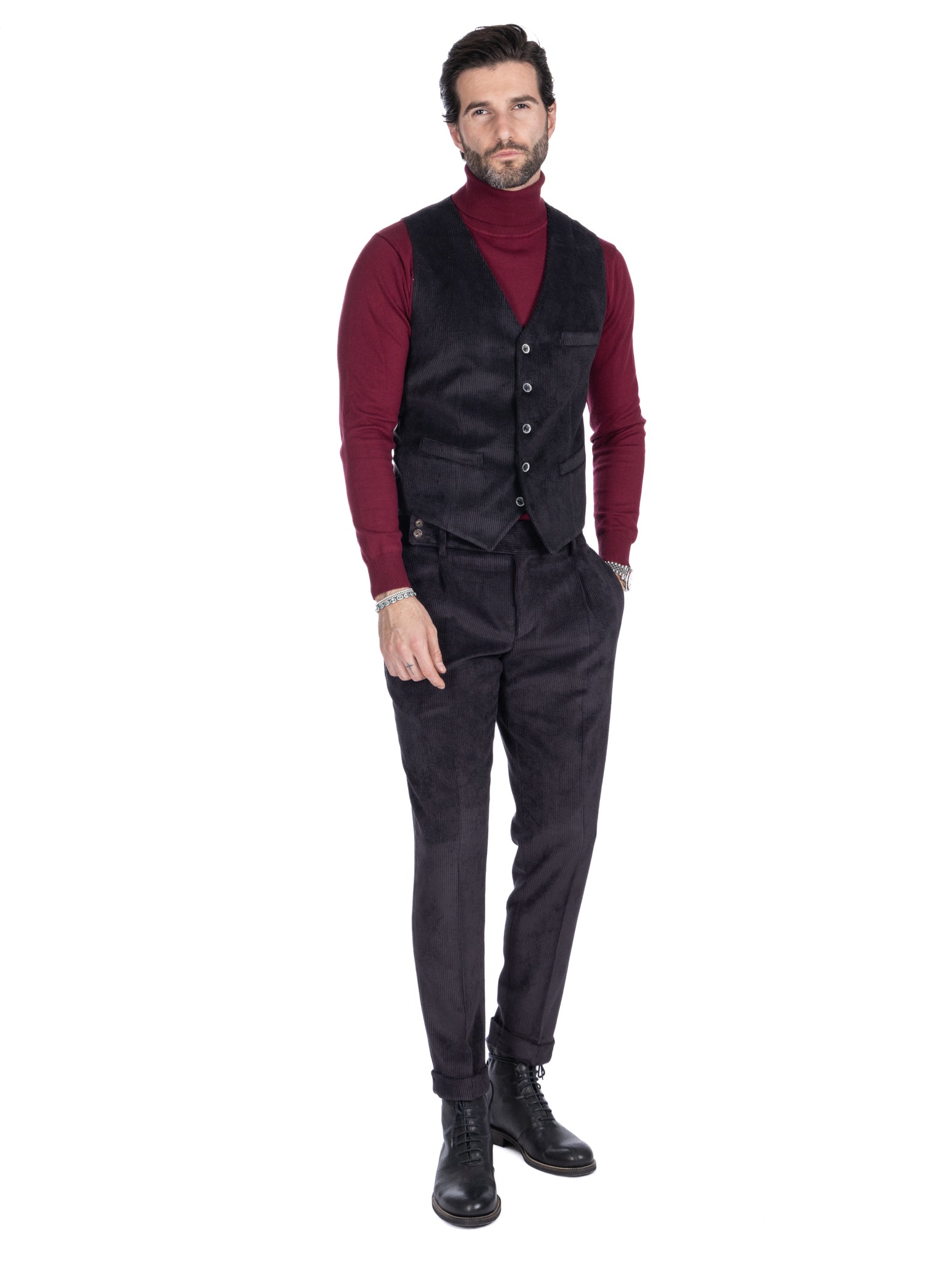 Italian - black high-waisted velvet trousers