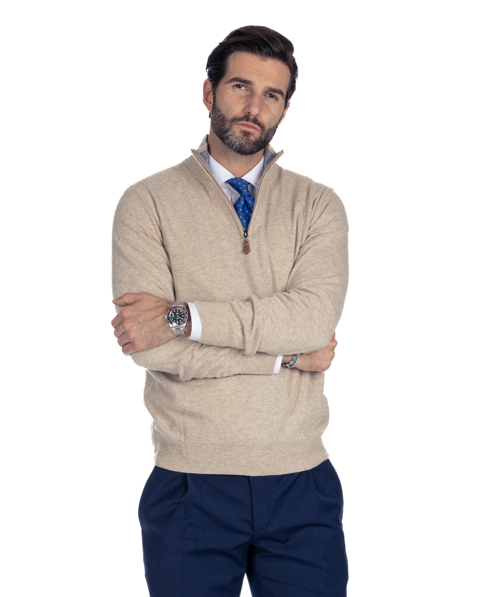 Rory - beige cashmere blend zip sweater