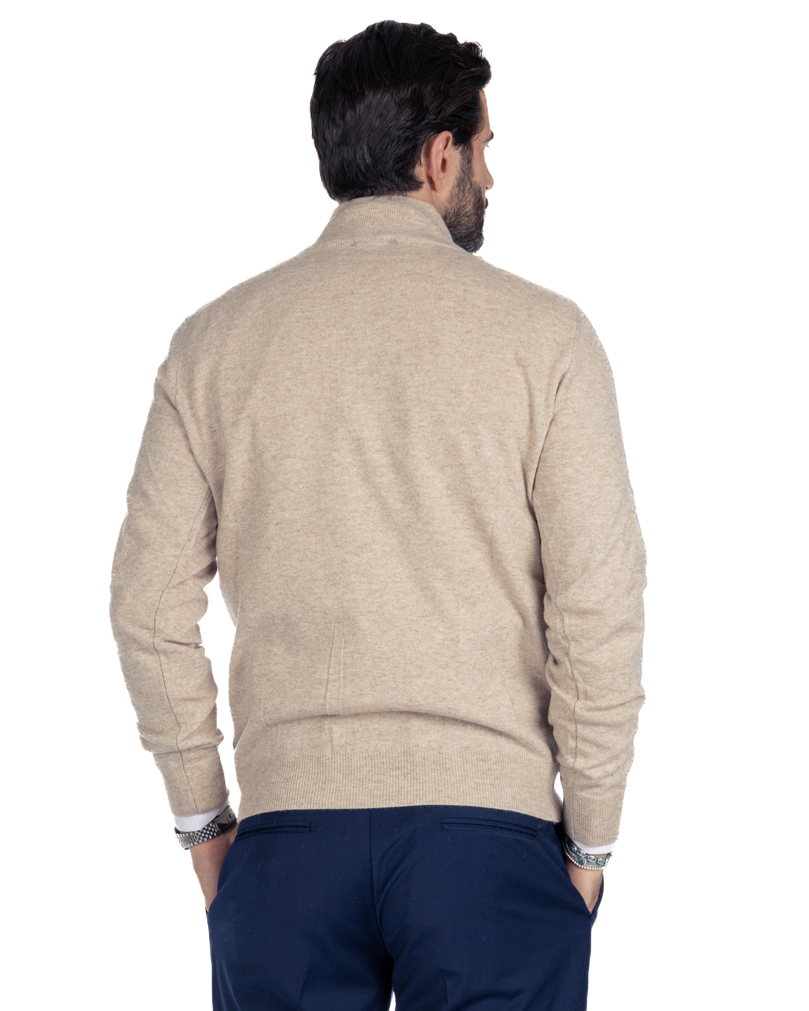 Rory - maglione beige con zip in misto cachemire