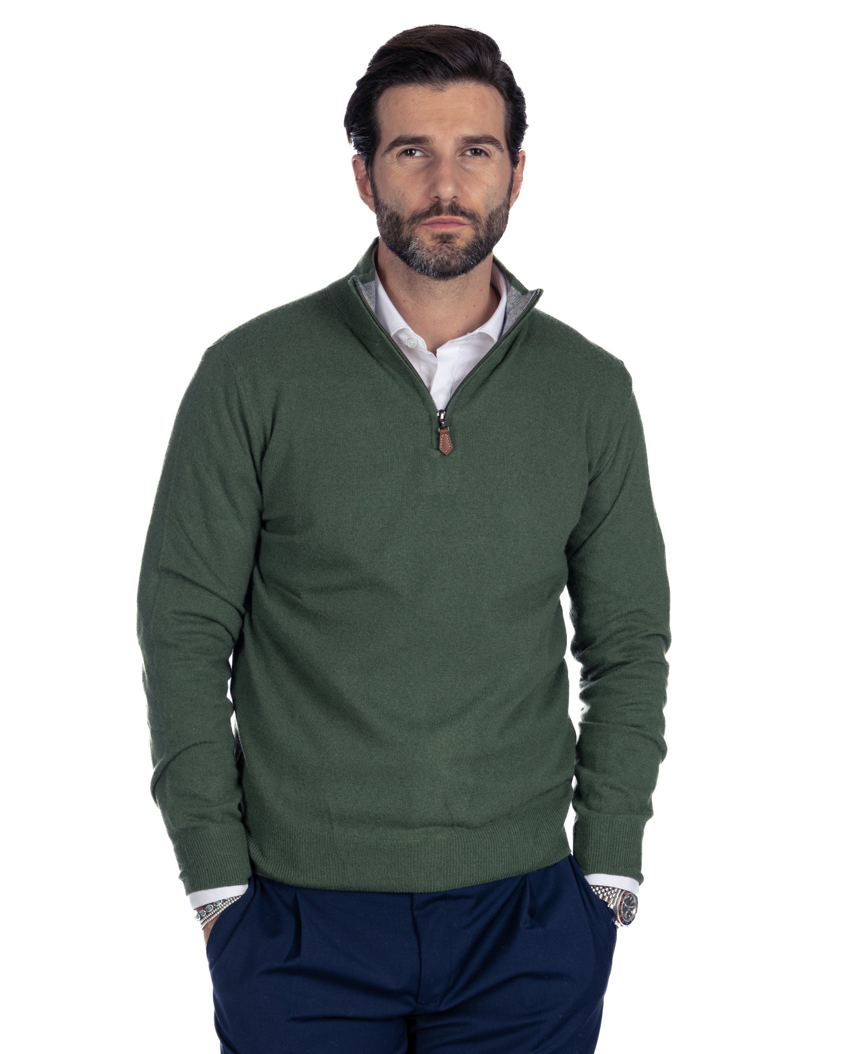 Rory - green cashmere blend zip sweater