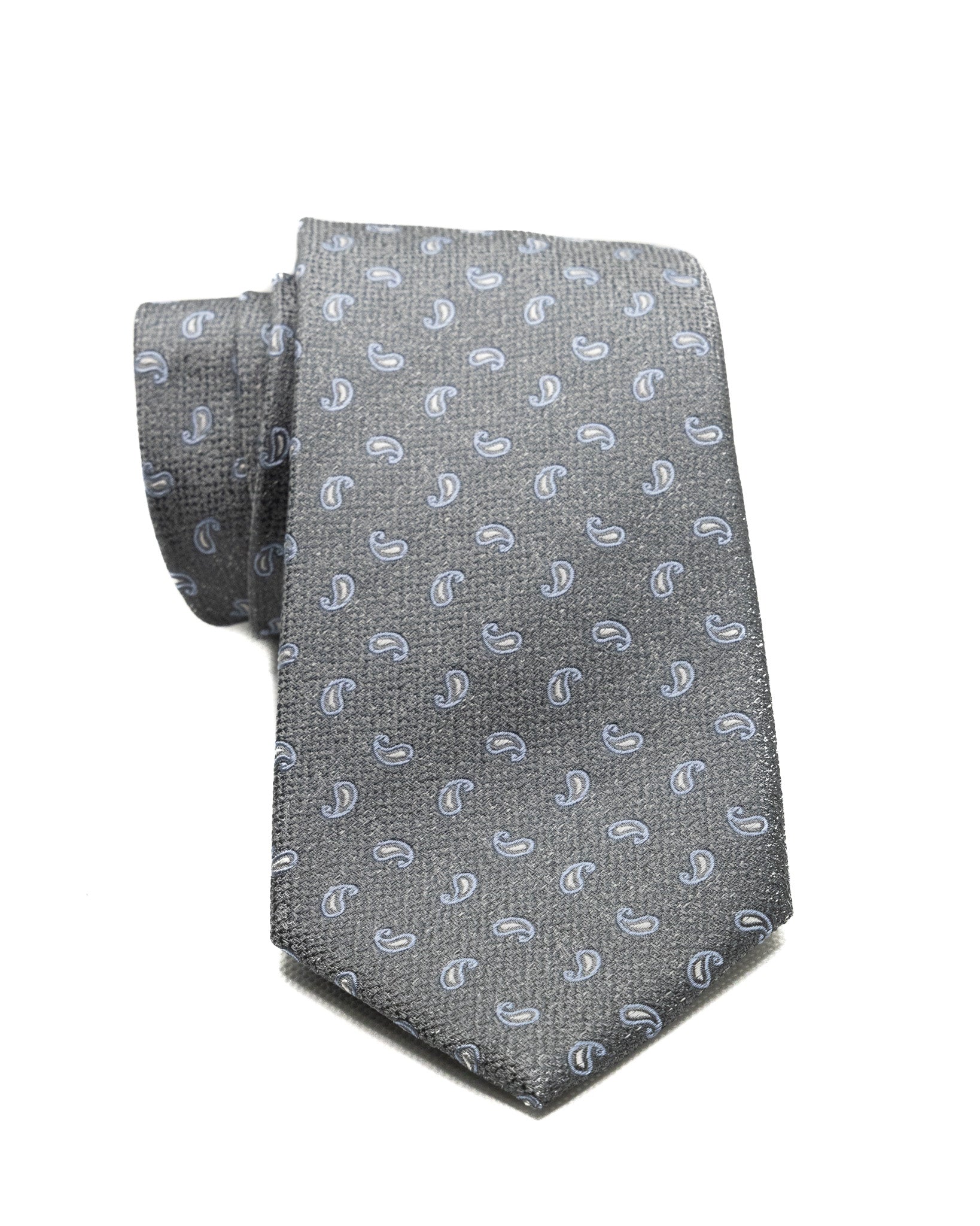 Cravatta - in seta grigia paisley in rilievo