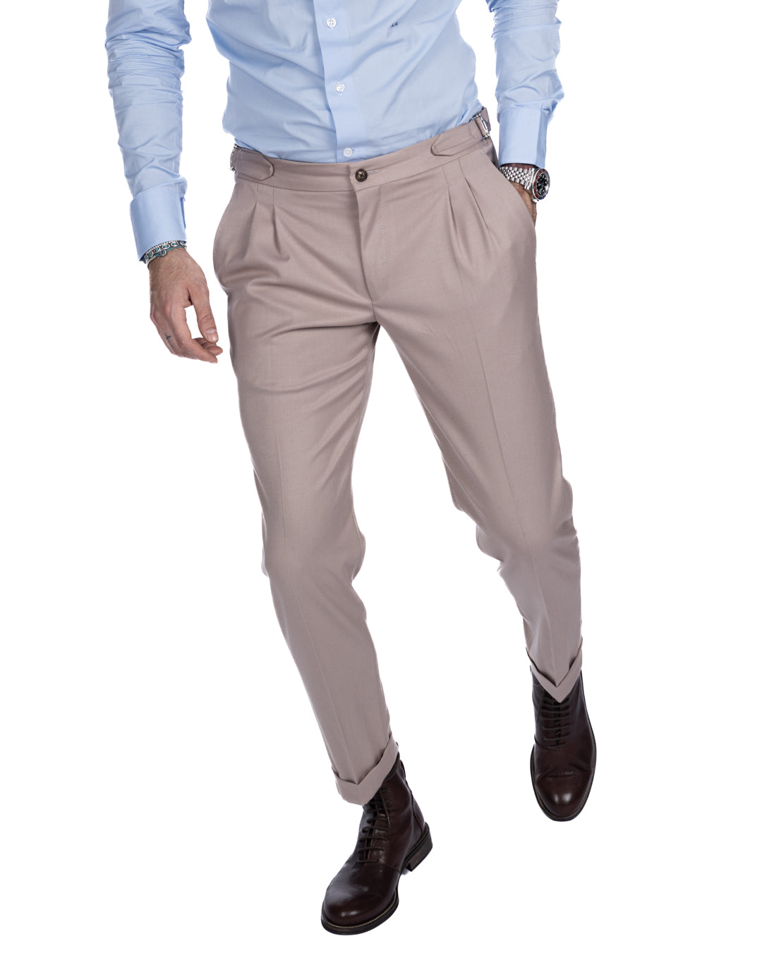 Otranto - pantalon beige avec boucles et plis