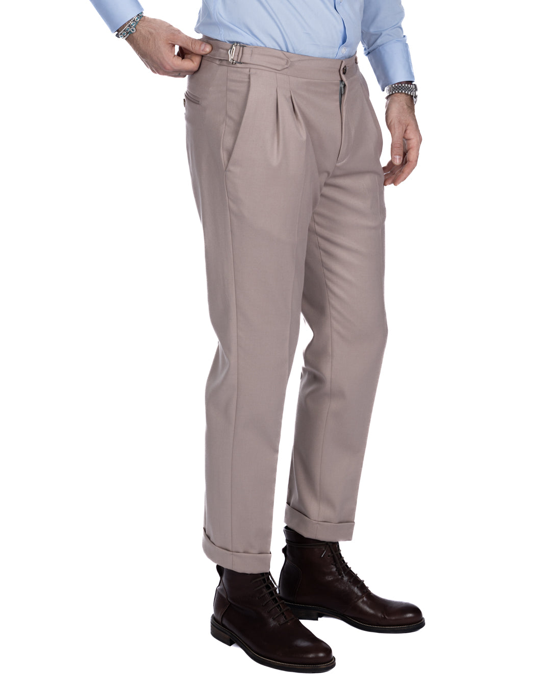 Otranto - pantalon beige avec boucles et plis
