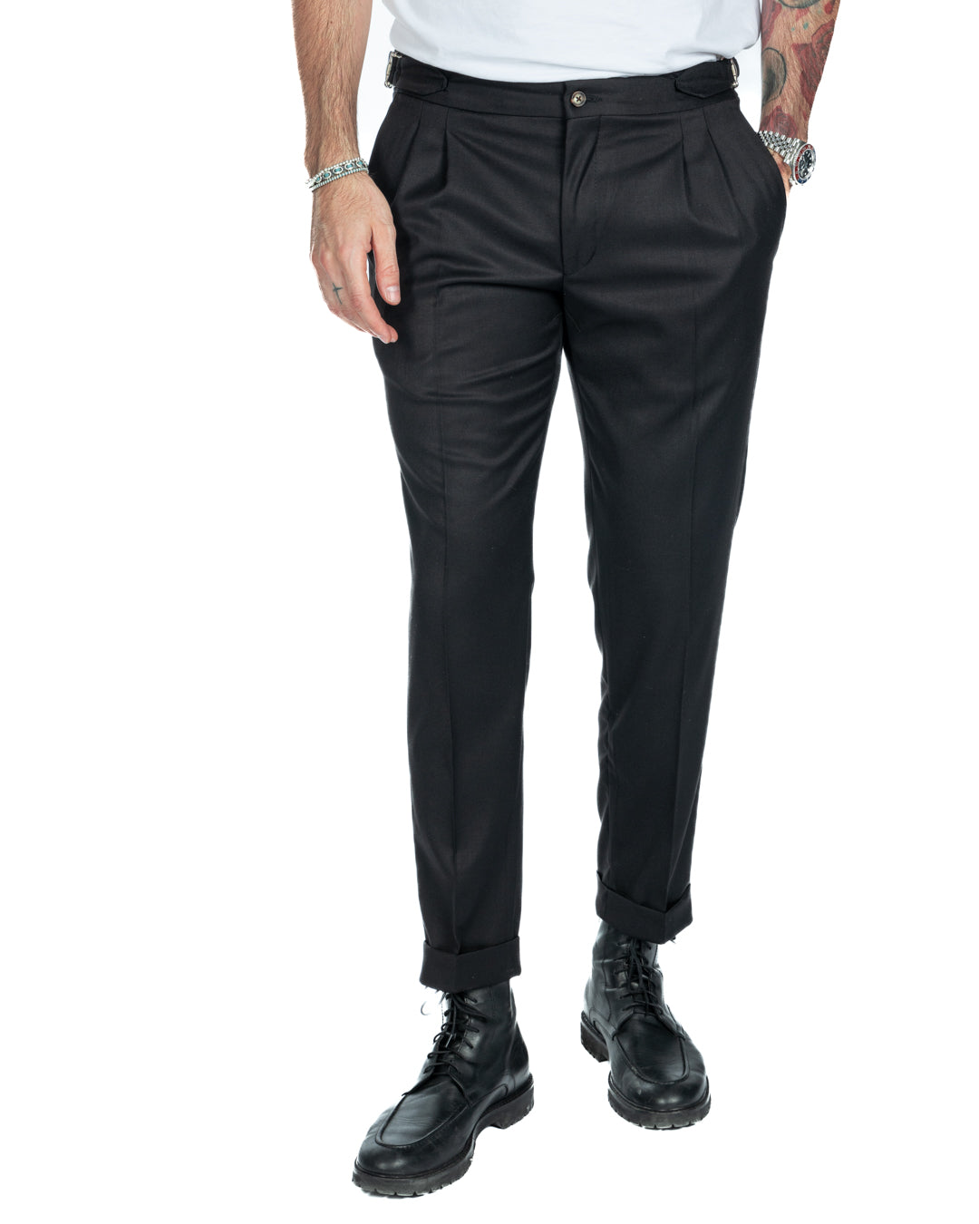 Otranto - pantalon noir avec boucles et plis