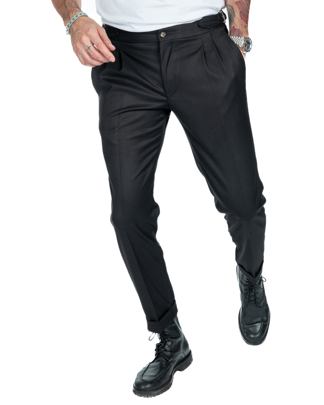 Otranto - pantalon noir avec boucles et plis